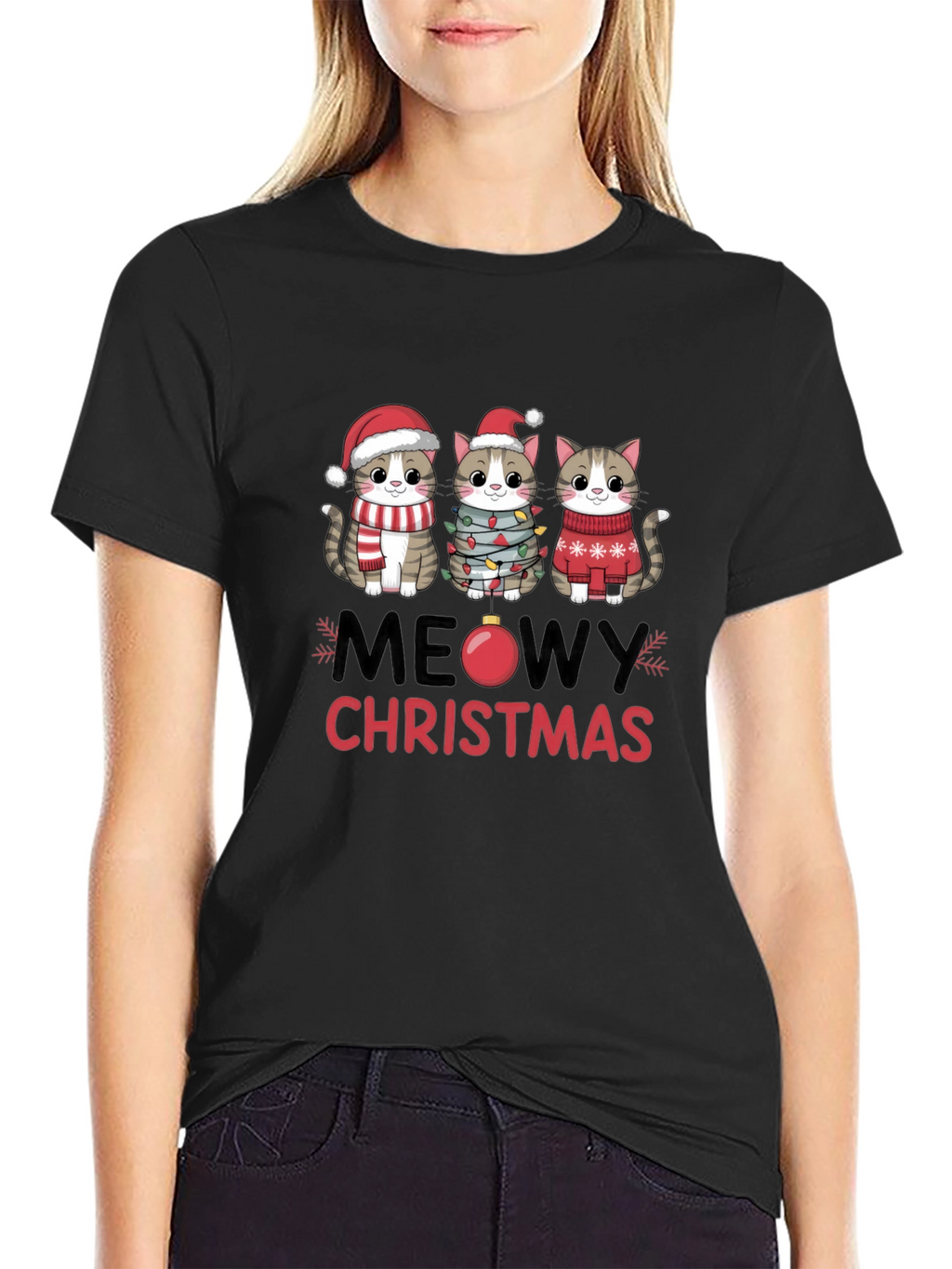 Meowy Christmas Cat T-Shirt Festive Holiday Apparel