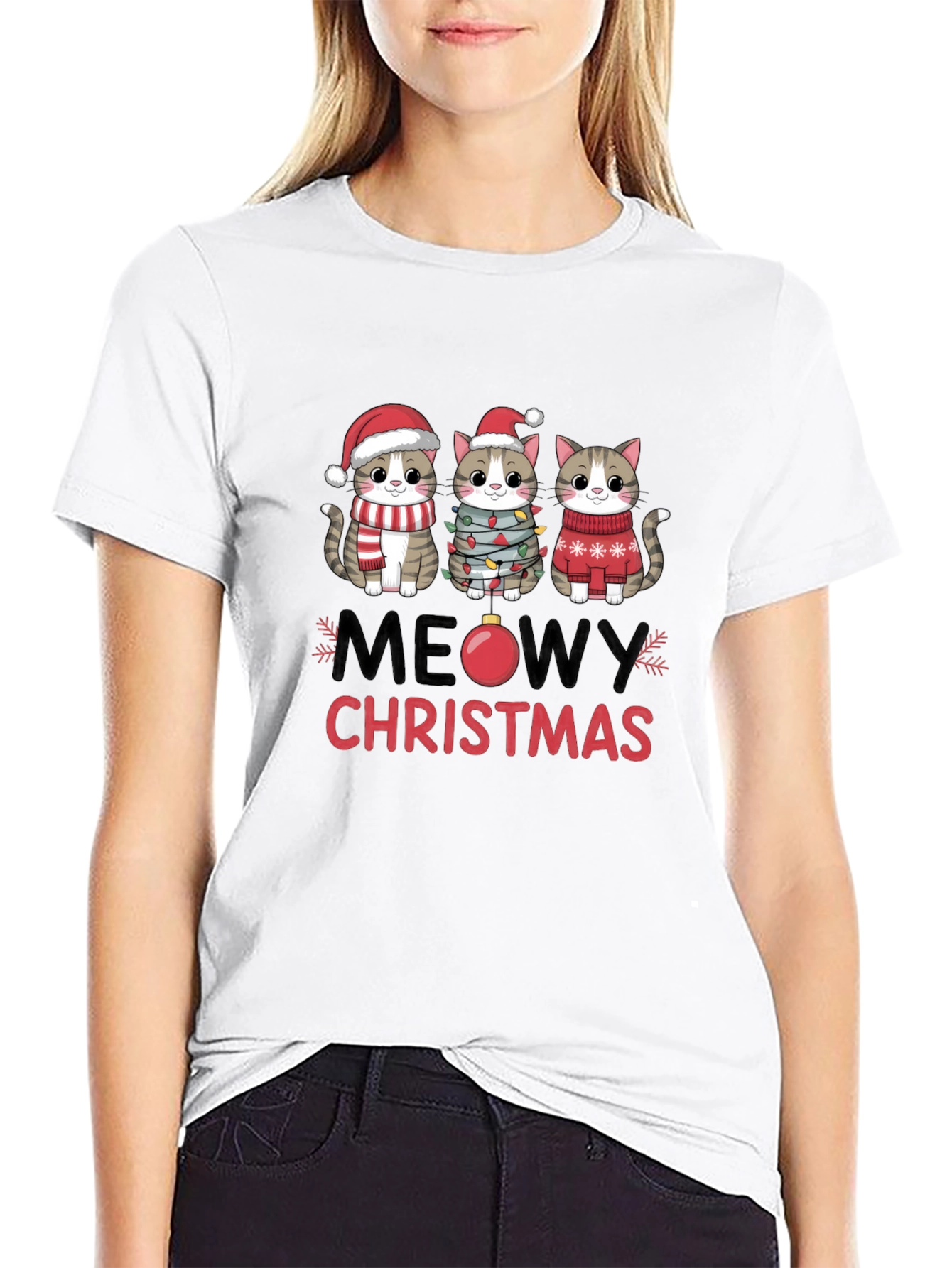 Meowy Christmas Cat T-Shirt Festive Holiday Apparel