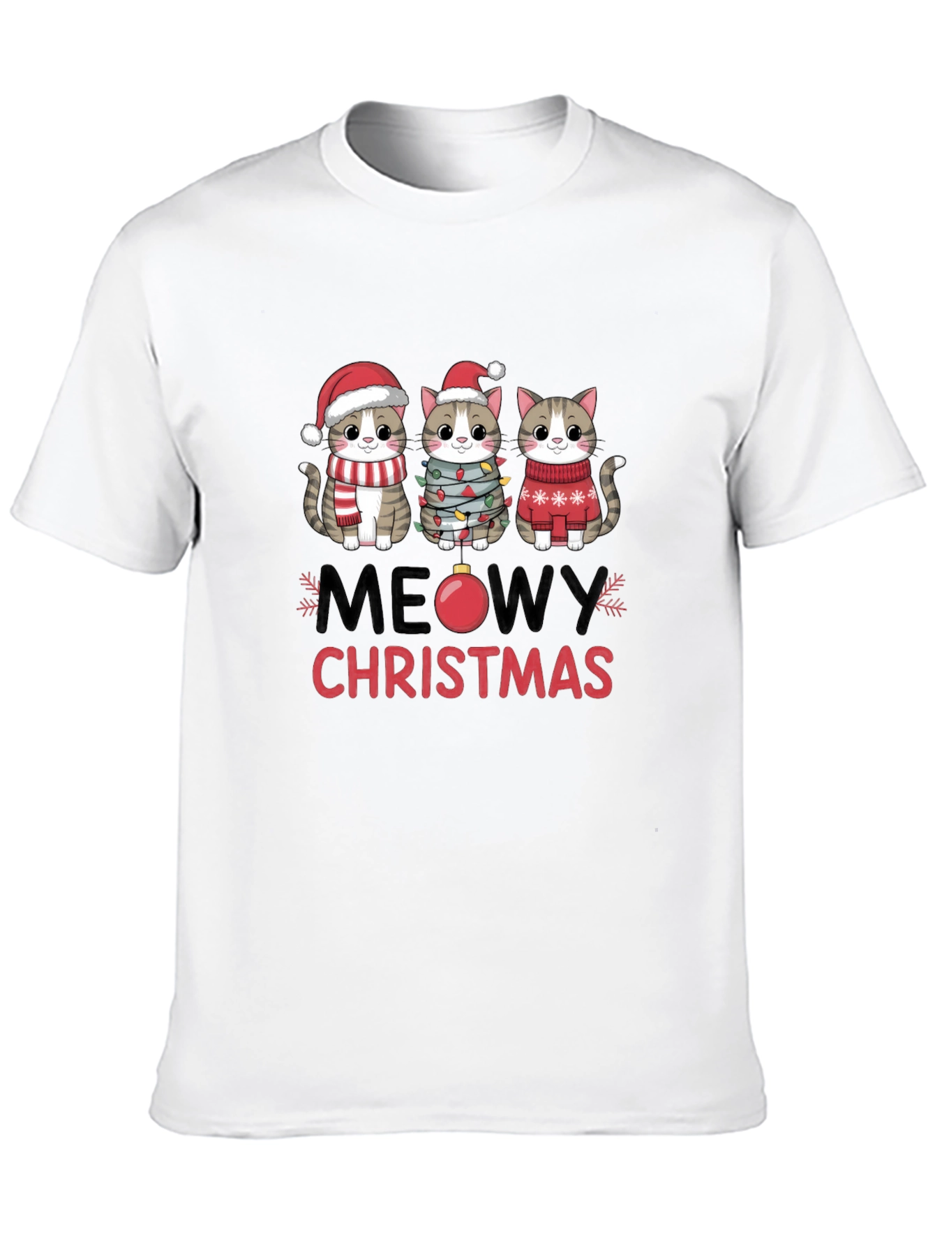 Meowy Christmas Cat T-Shirt Festive Holiday Apparel