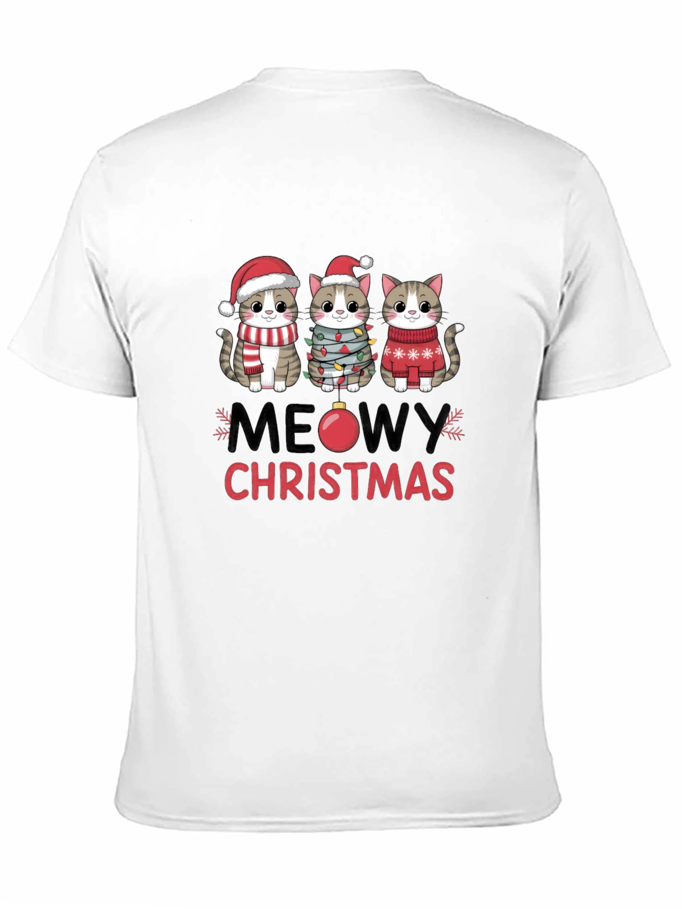 Meowy Christmas Cat T-Shirt Festive Holiday Apparel