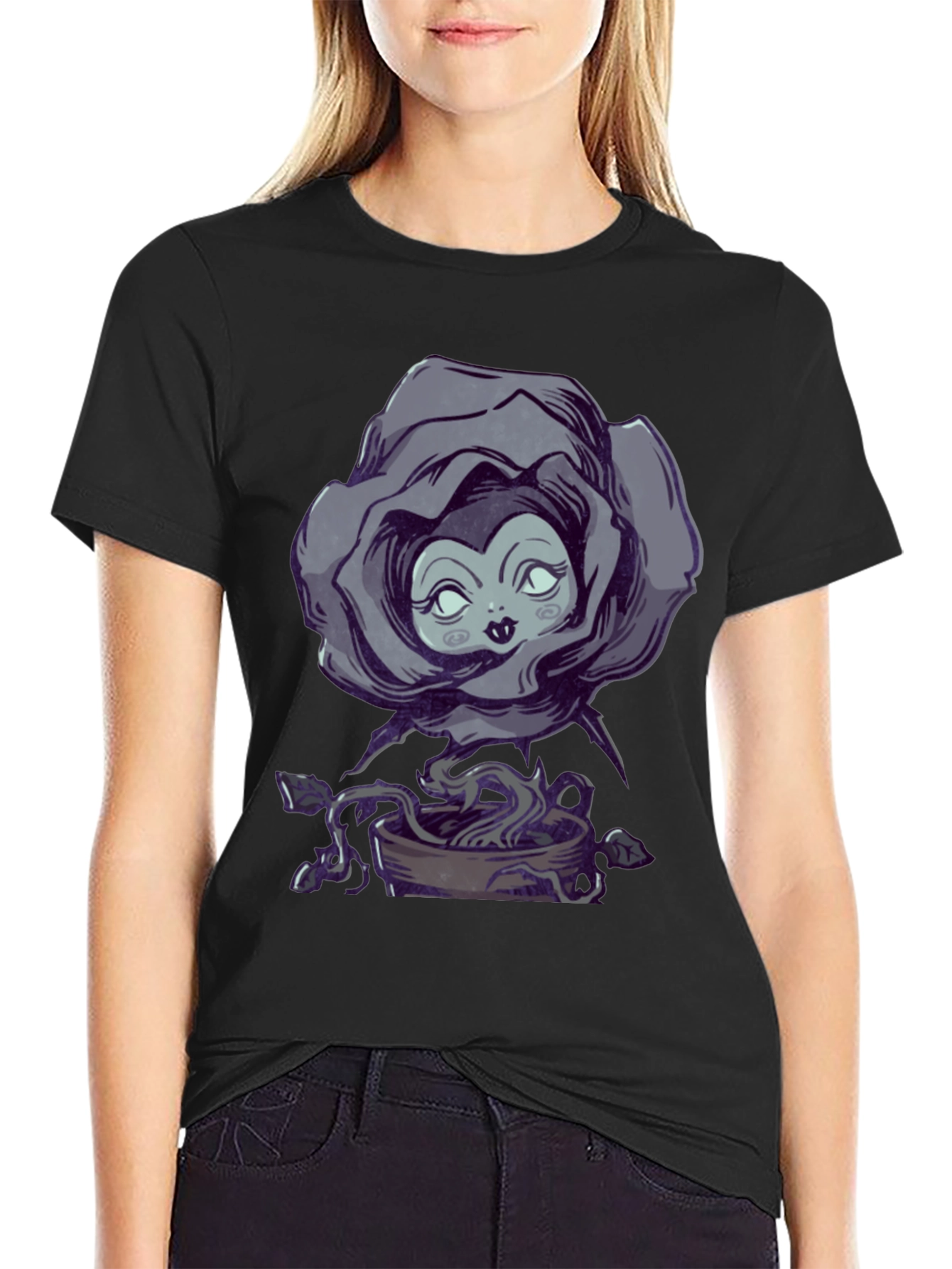 Whimsical Rose Witch Graphic Tee