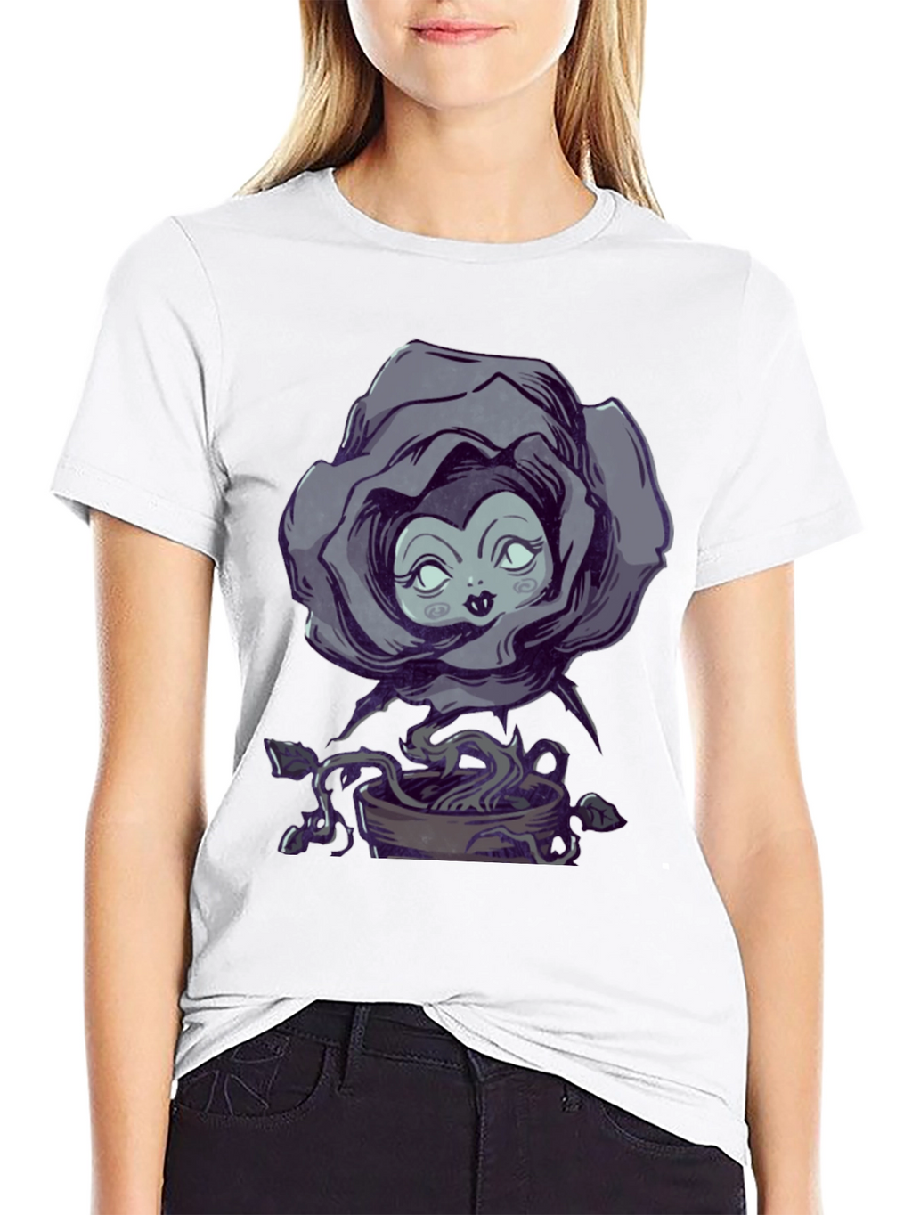 Whimsical Rose Witch Graphic Tee