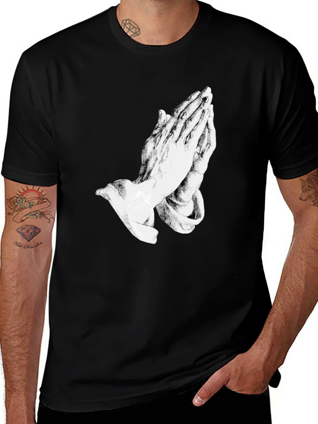 Praying Hands Graphic Black T-Shirt
