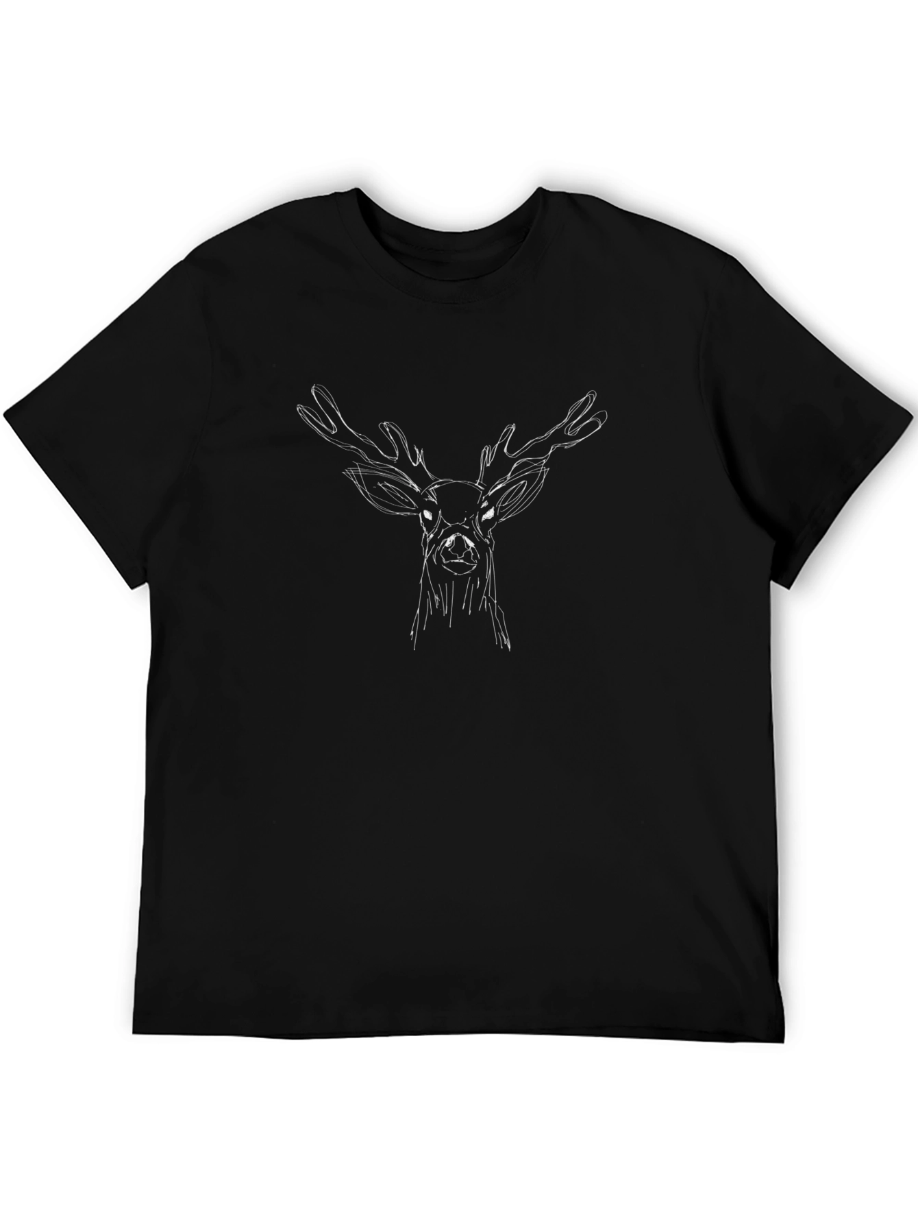 Black Deer Sketch Tee - Modern Graphic Print T-Shirt