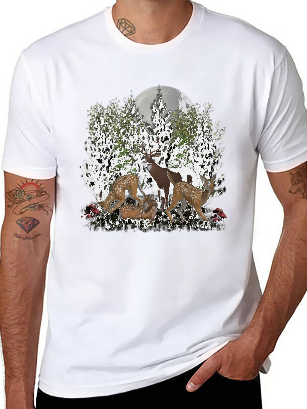 Deer Family Graphic Tee - Nature Lovers Shirt