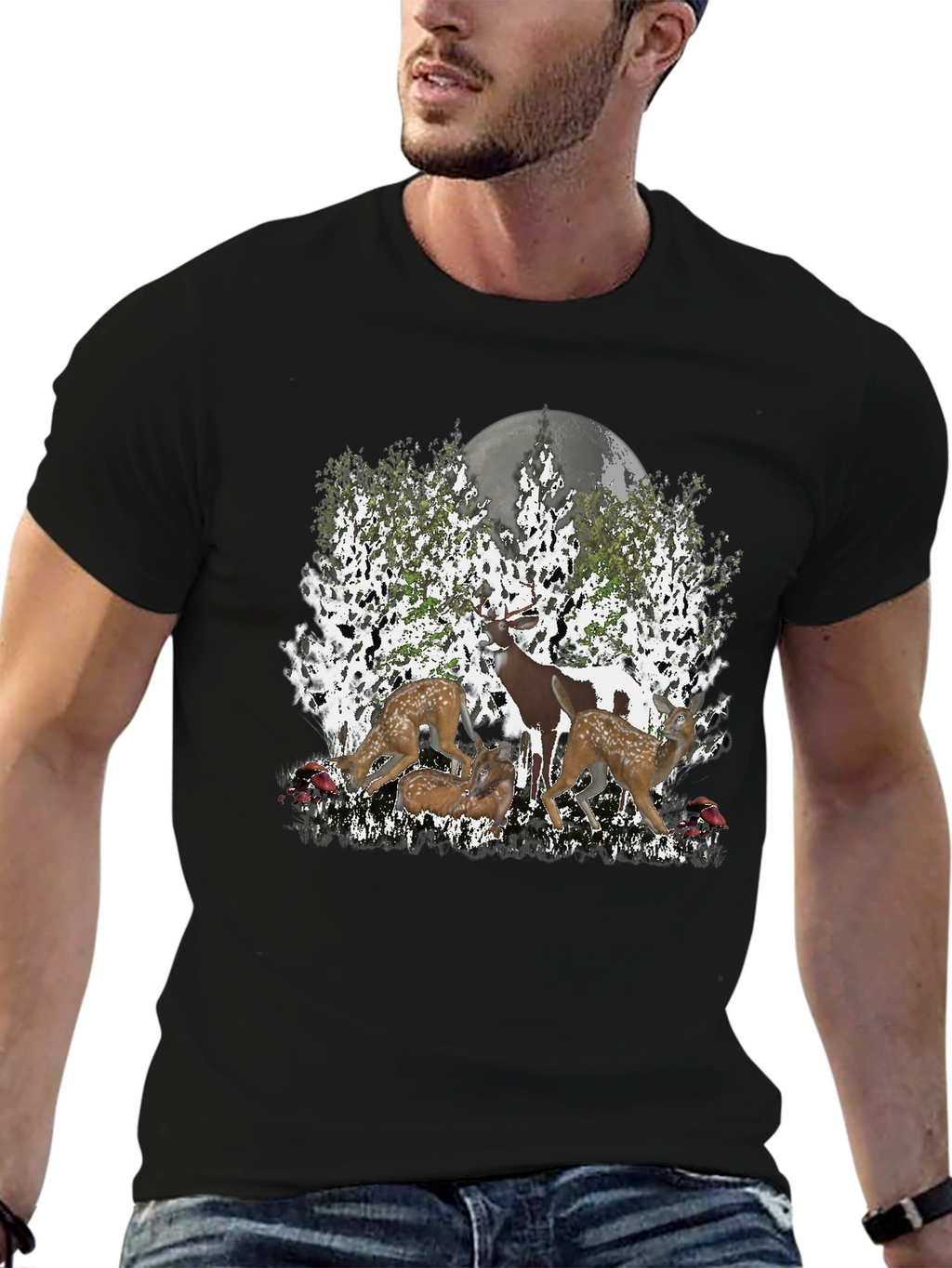 Deer Family Graphic Tee - Nature Lovers Shirt