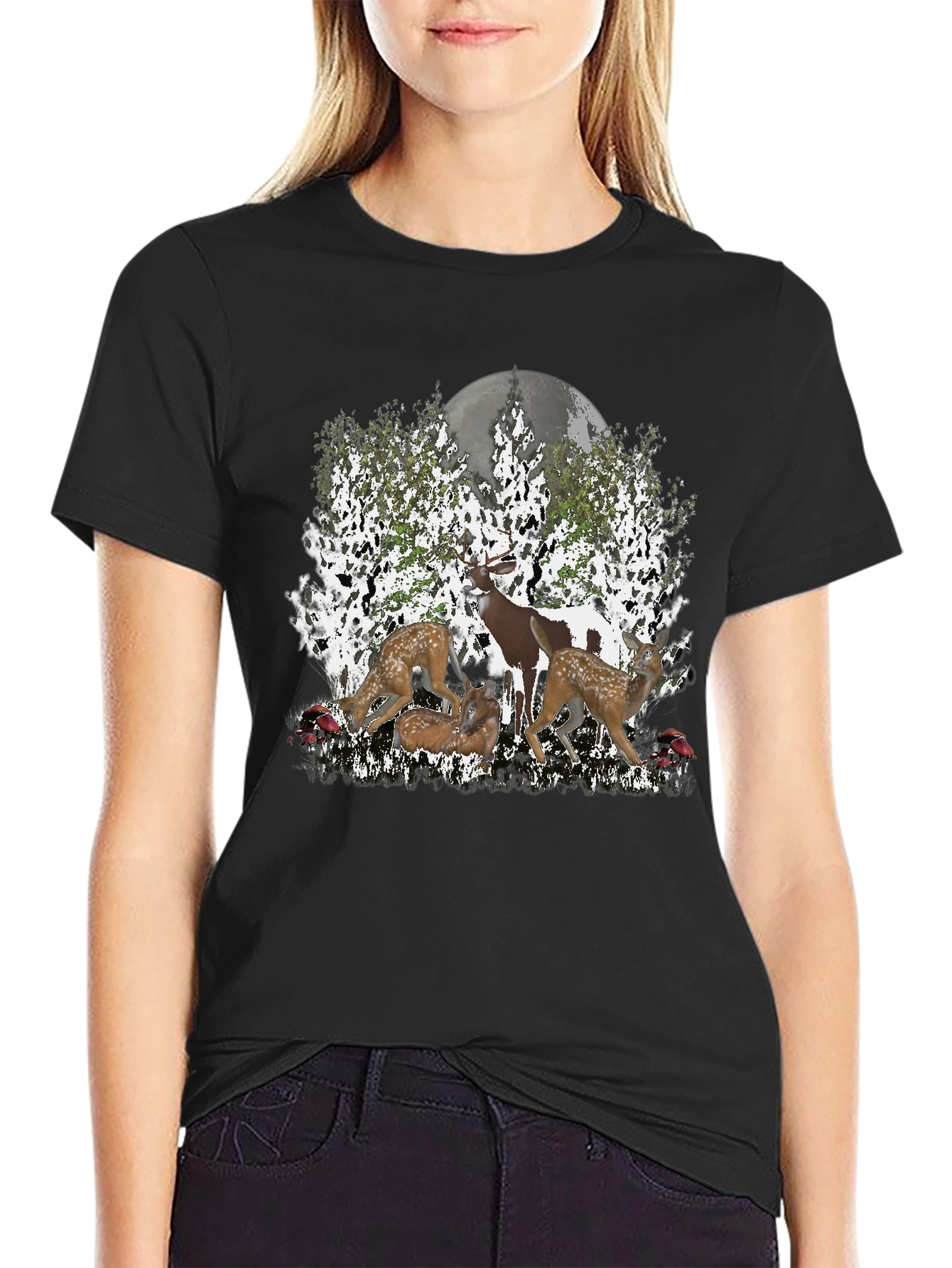 Deer Family Graphic Tee - Nature Lovers Shirt