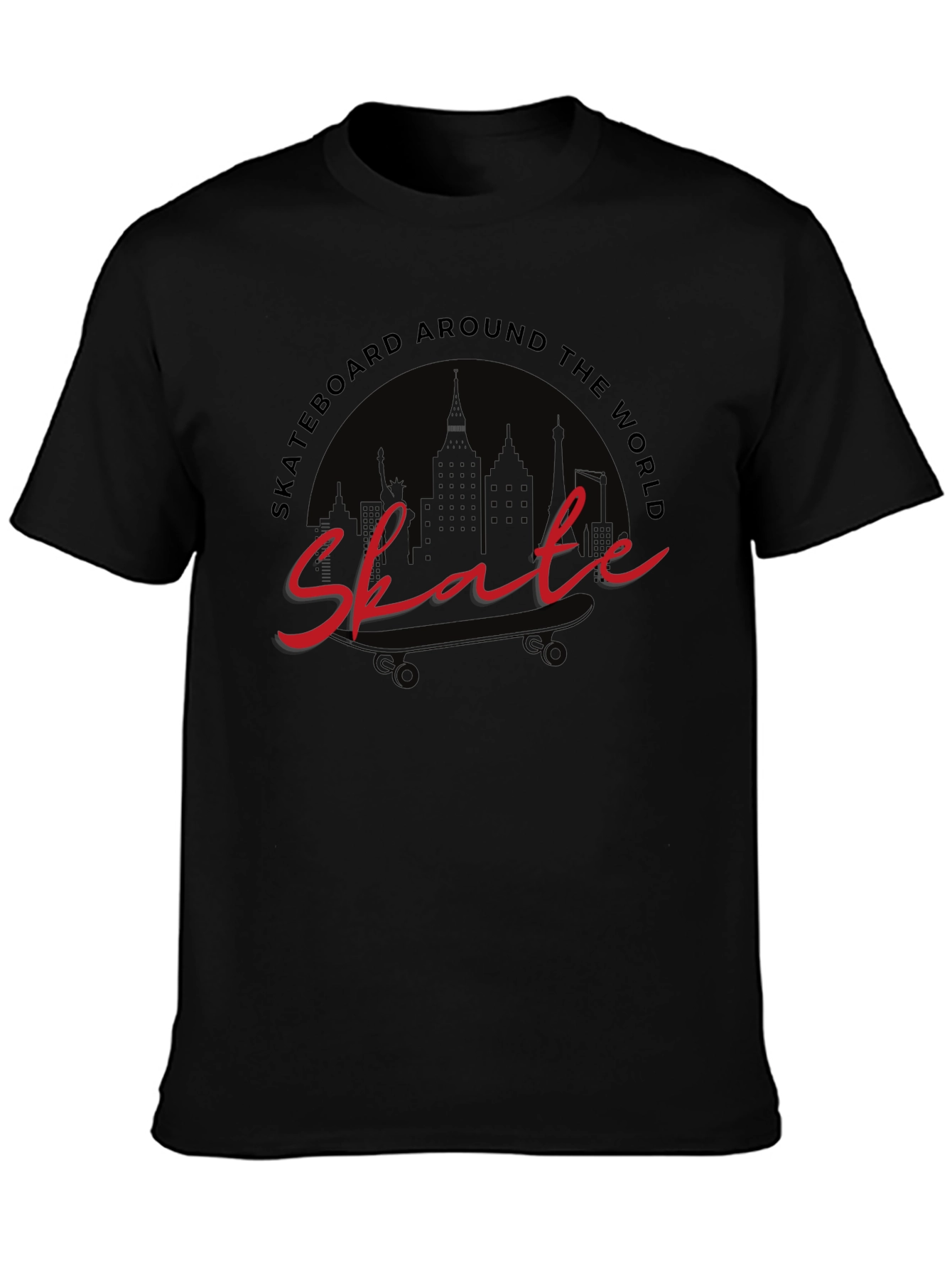 Skate Around the World Black Graphic Tee