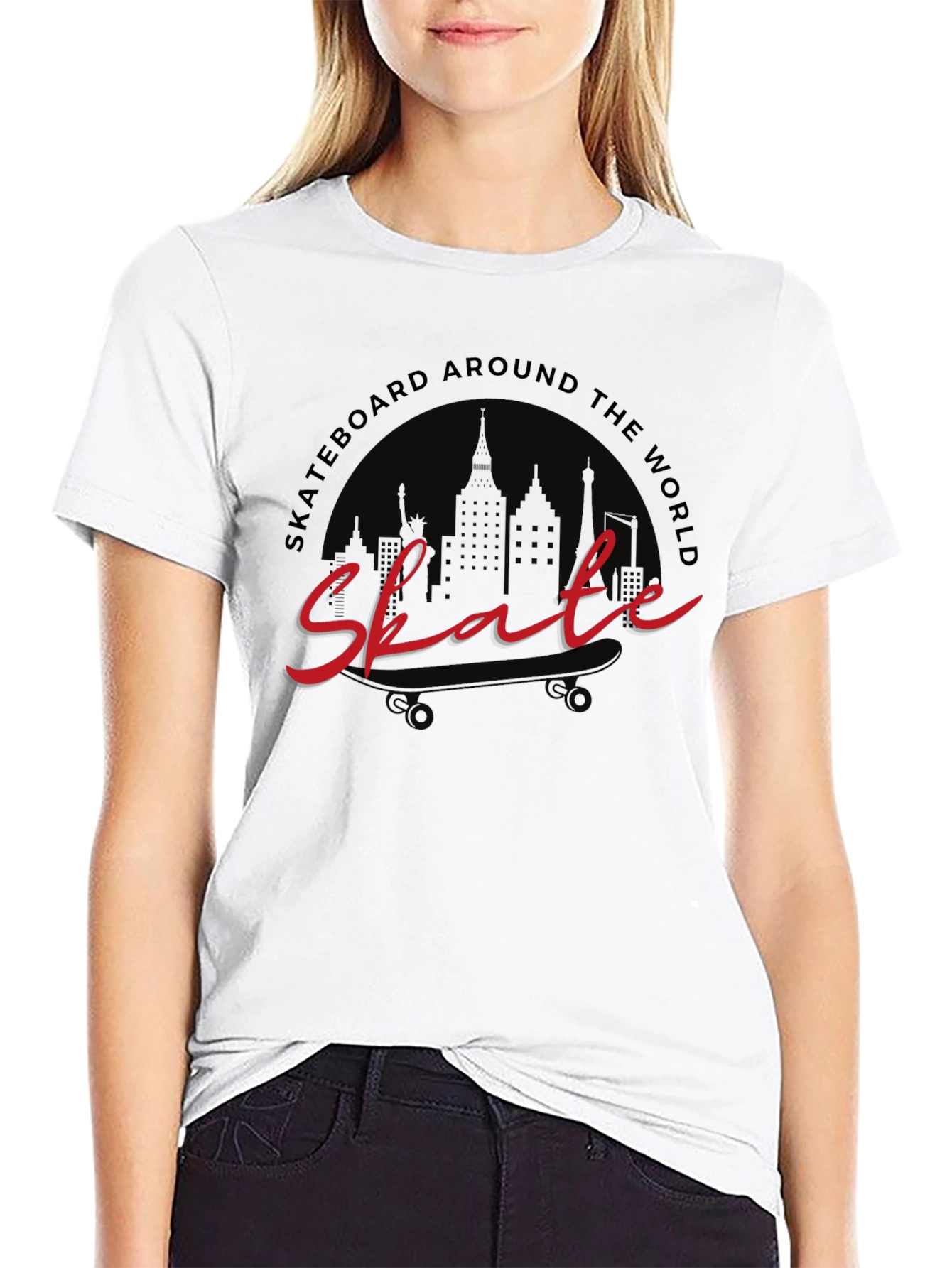 Skate Around the World Black Graphic Tee