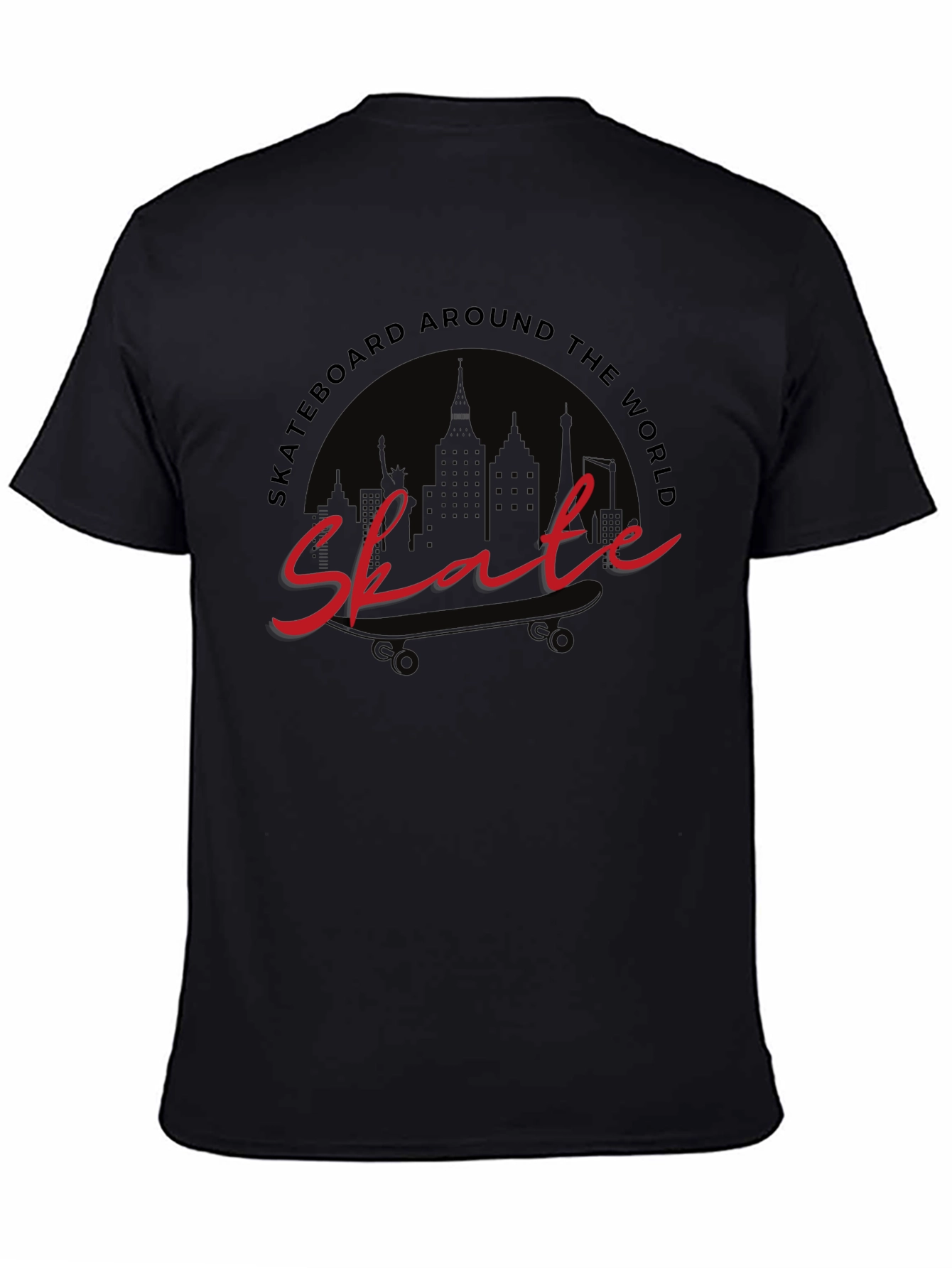 Skate Around the World Black Graphic Tee