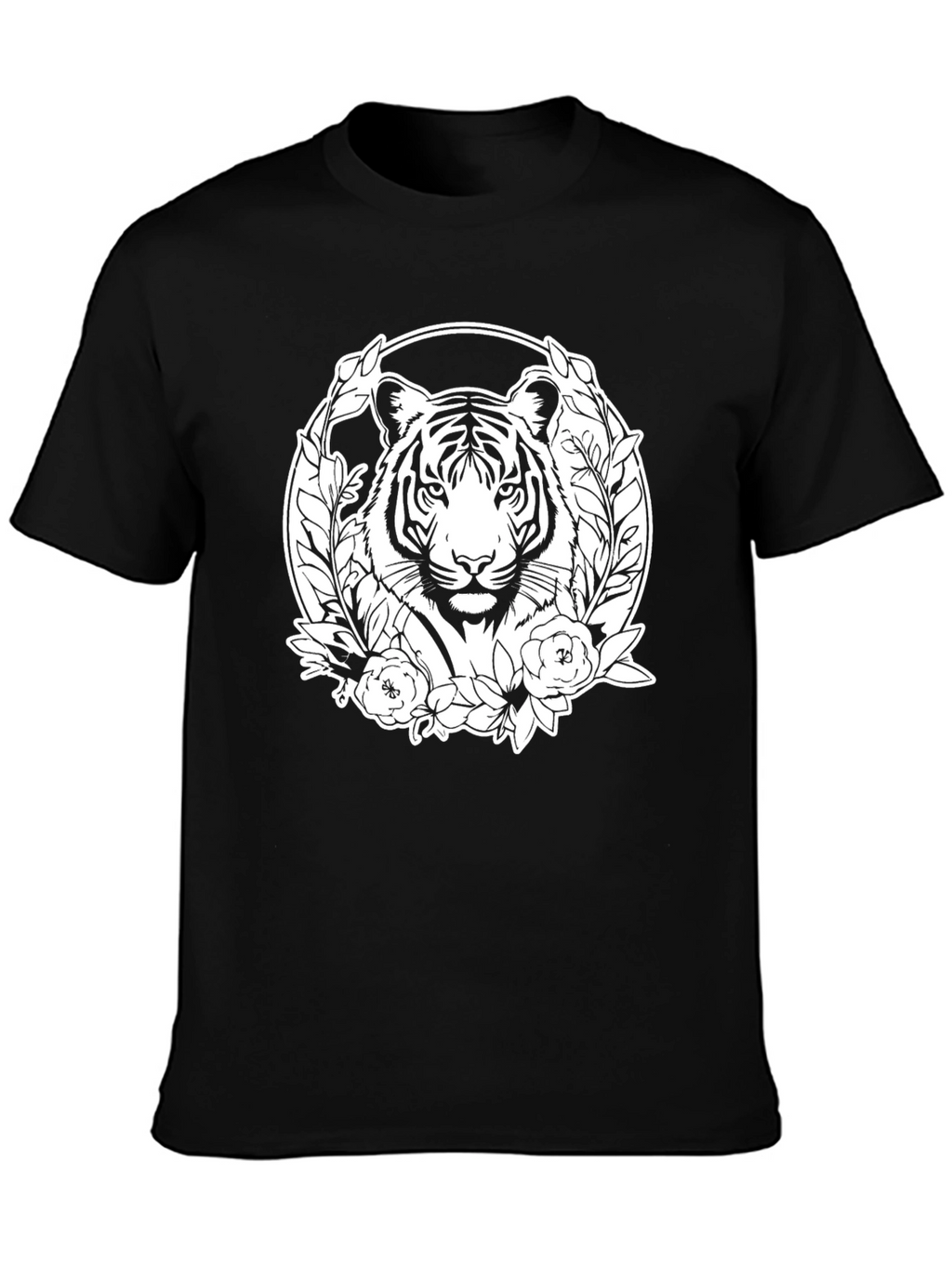Tiger Floral Graphic Print Mens Black T-Shirt