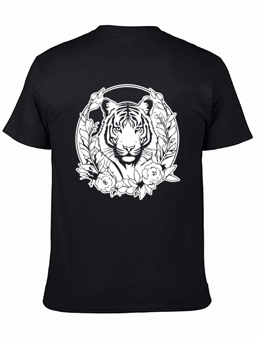 Tiger Floral Graphic Print Mens Black T-Shirt
