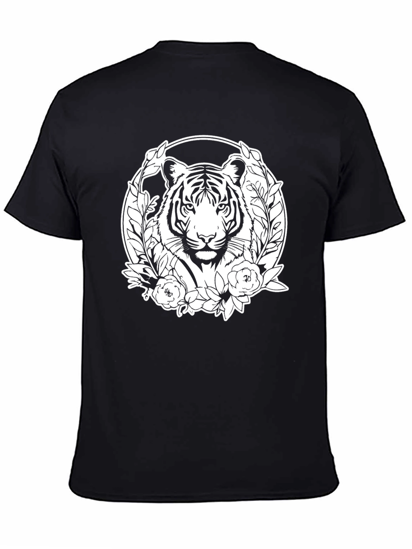 Tiger Floral Graphic Print Mens Black T-Shirt