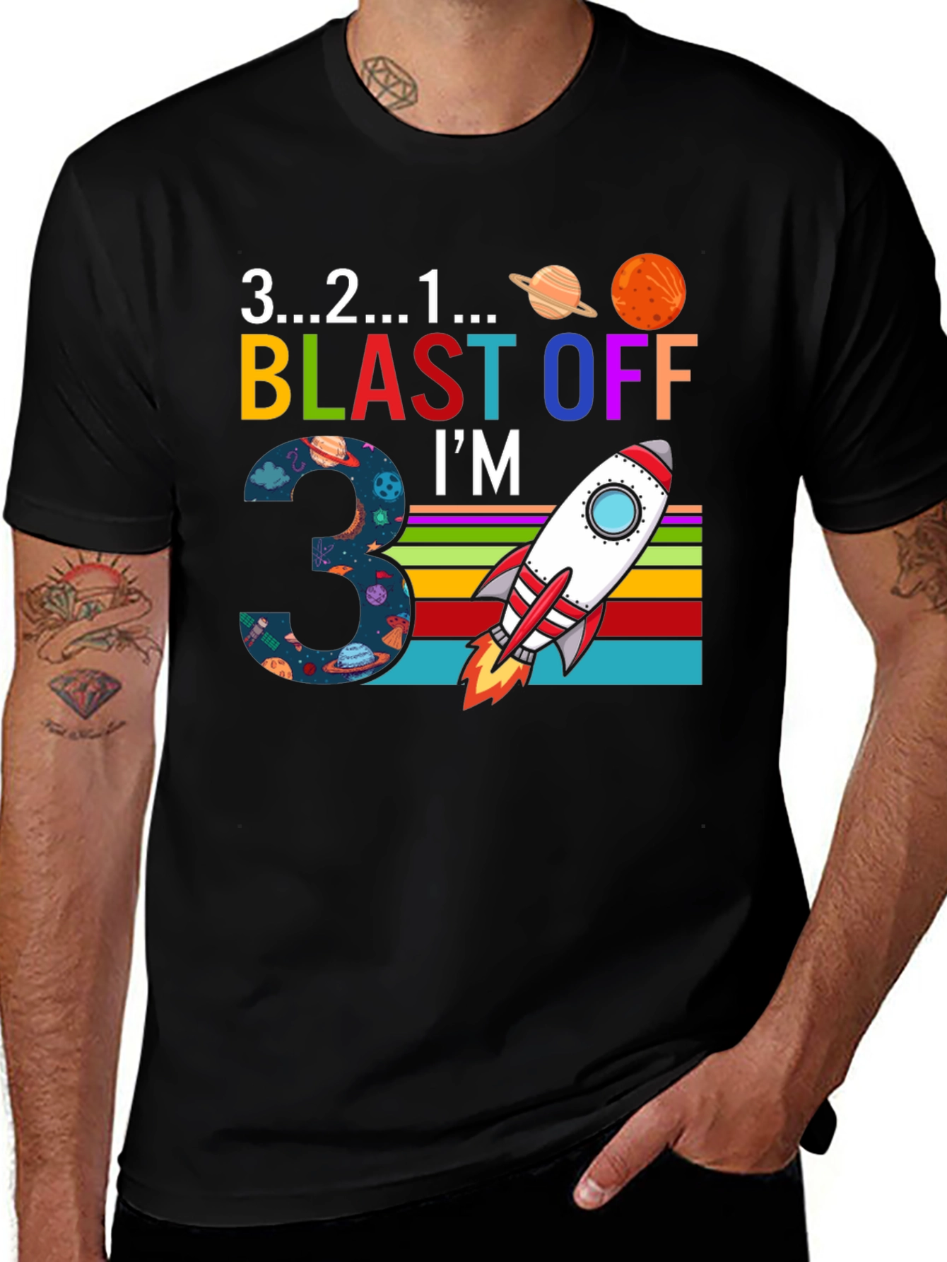 Blast Off Birthday Shirt - Number 3 Rocket Tee