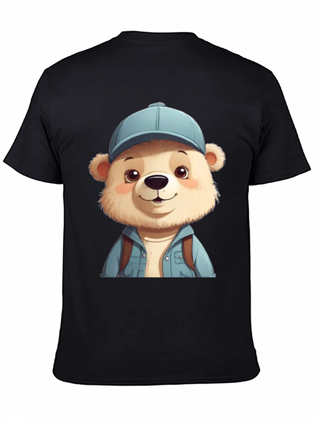 Cute Bear Tourist T-Shirt - Black Cotton Blend