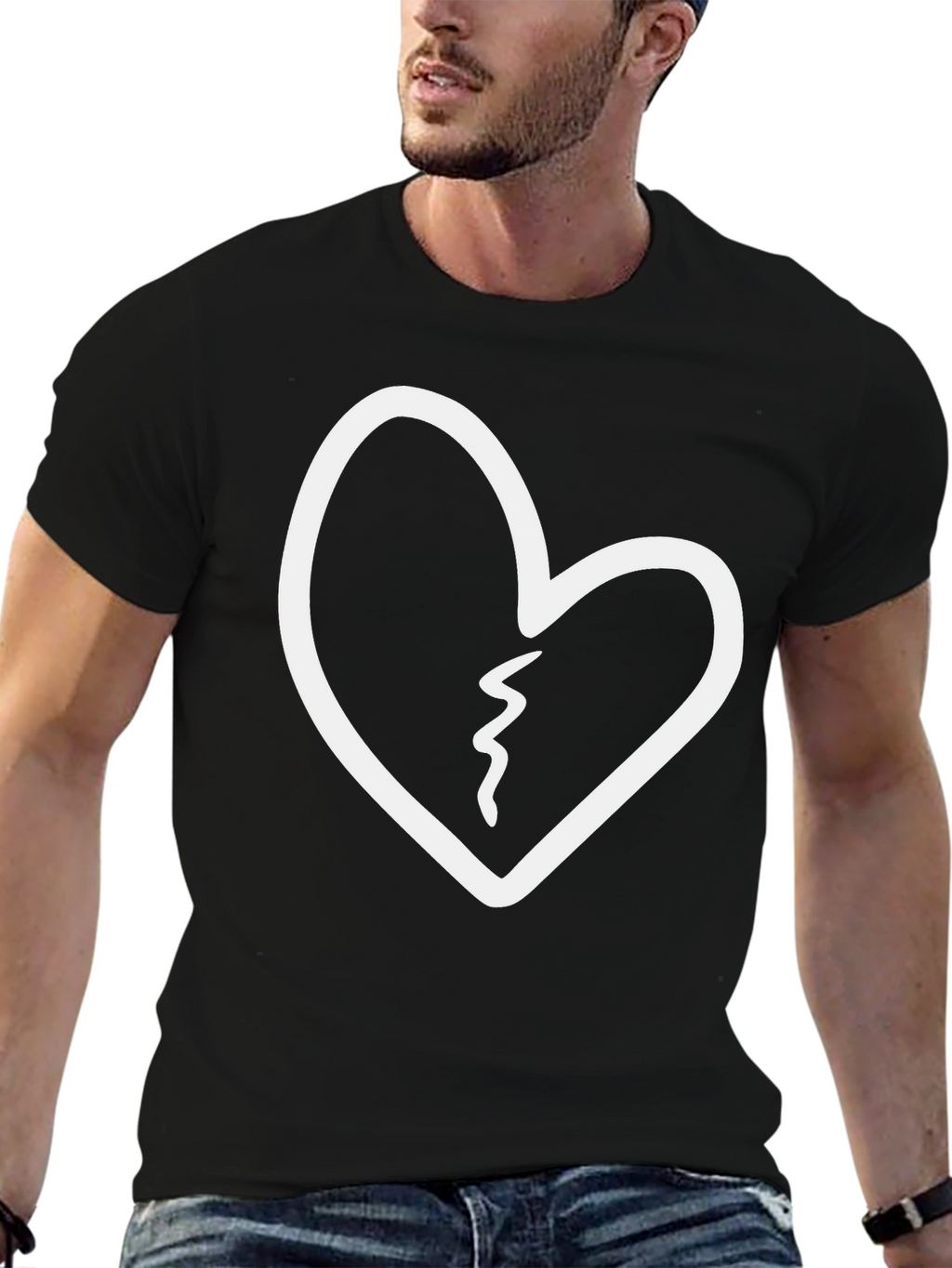Broken Heart Graphic Tee - Black Cotton T-Shirt