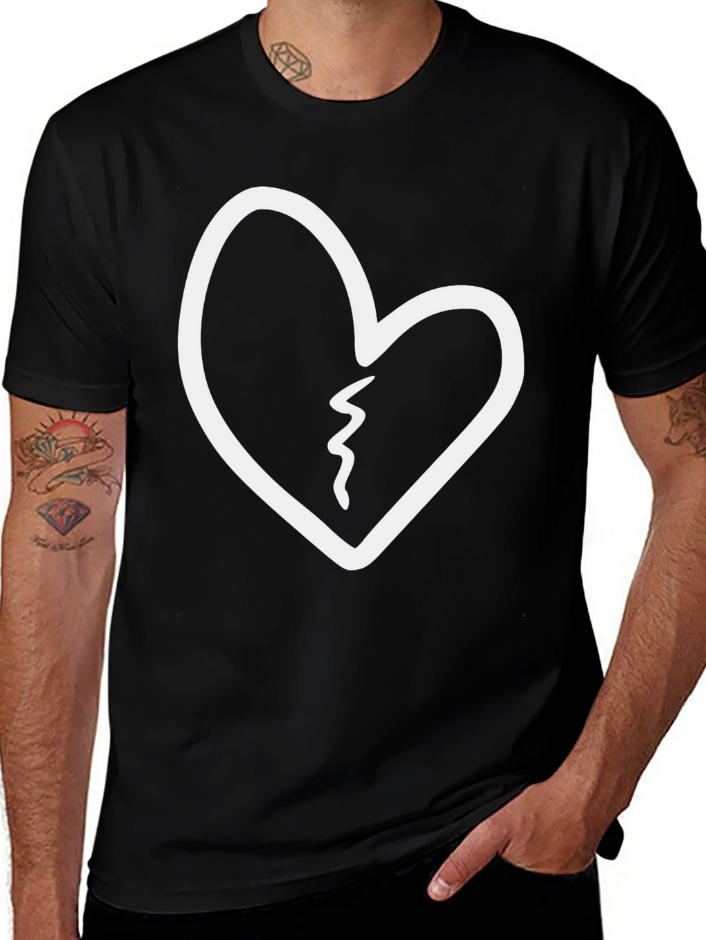 Broken Heart Graphic Tee - Black Cotton T-Shirt