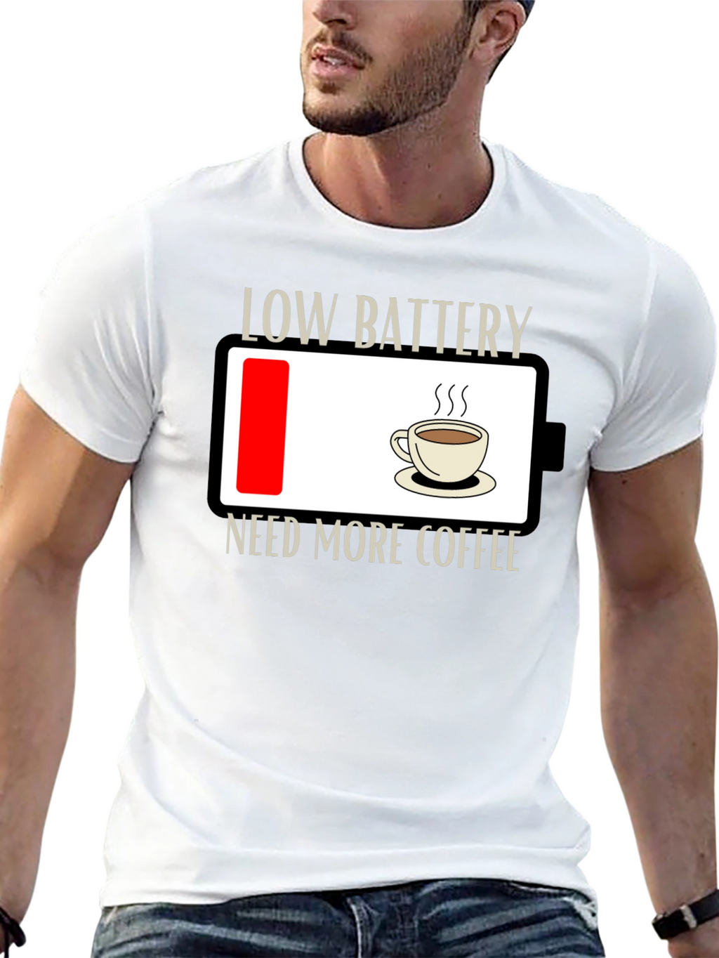 Low Battery Need Coffee T-Shirt - Funny Graphic Tee