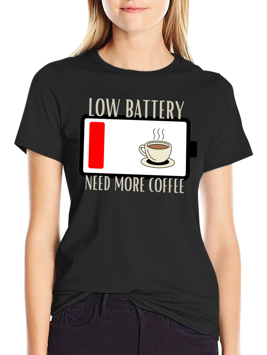 Low Battery Need Coffee T-Shirt - Funny Graphic Tee