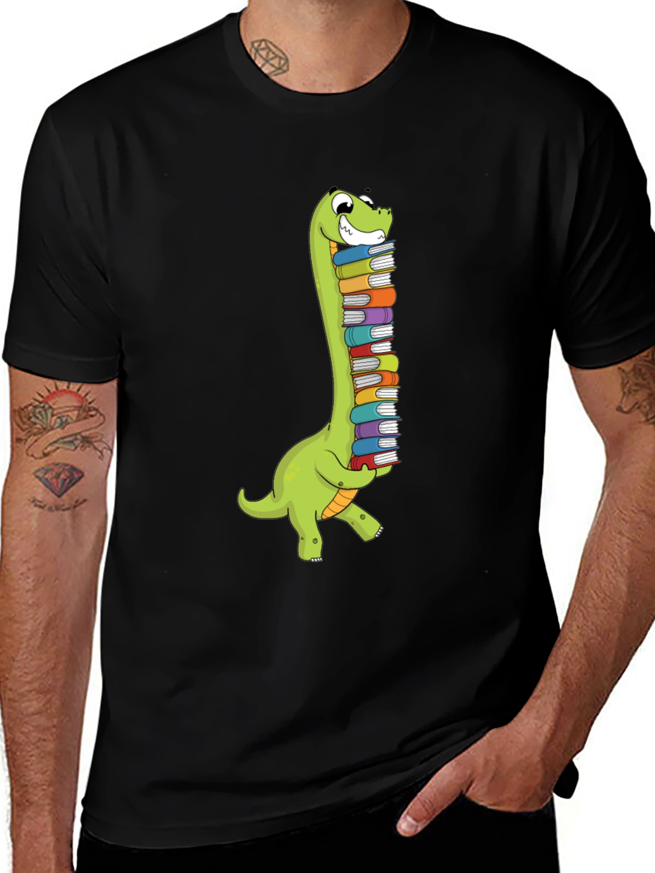 Dino Book Lover T-Shirt - Cute Cartoon Brontosaurus Graphic Tee