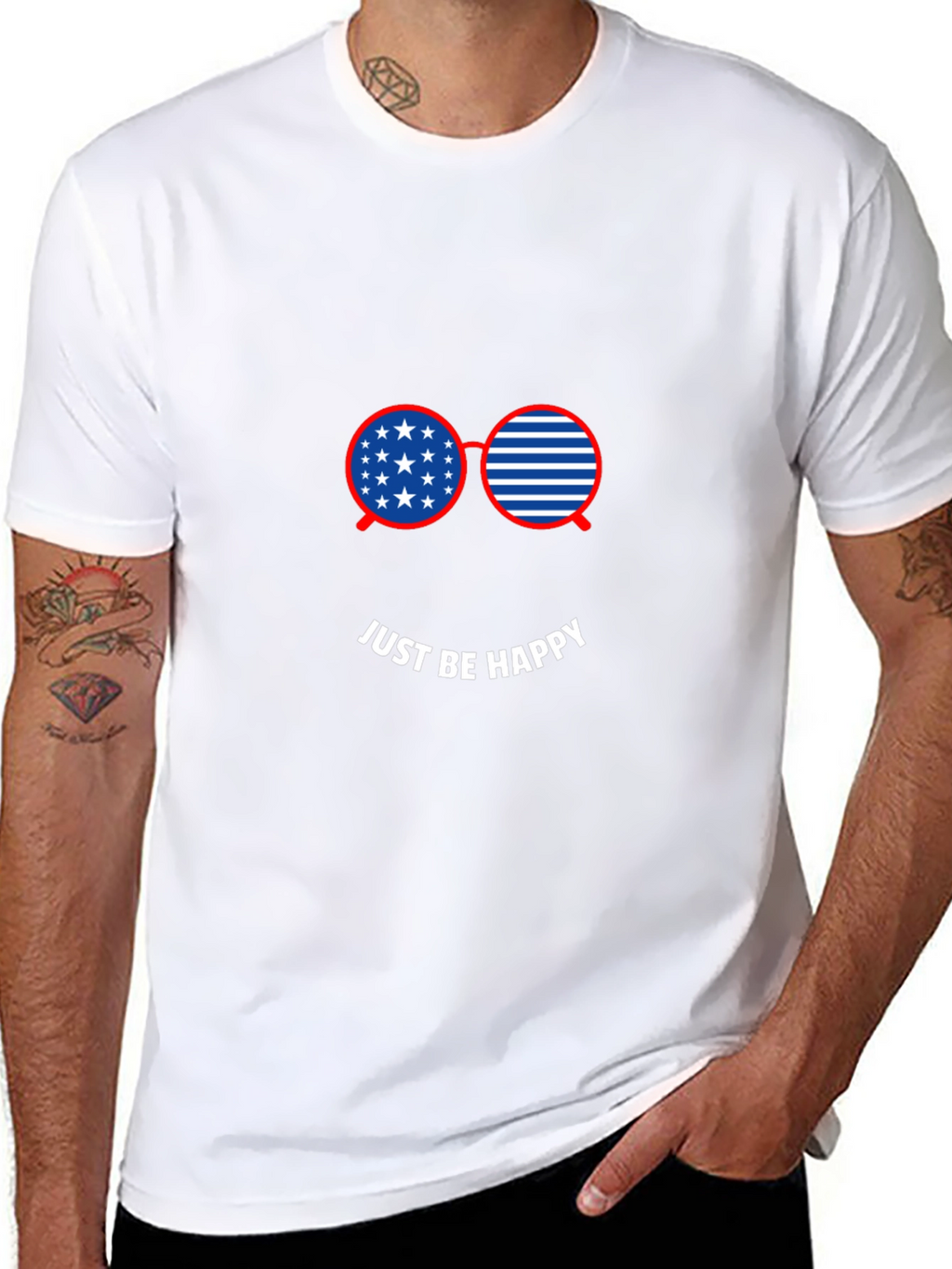 Just Be Happy American Flag Glasses Graphic Tee