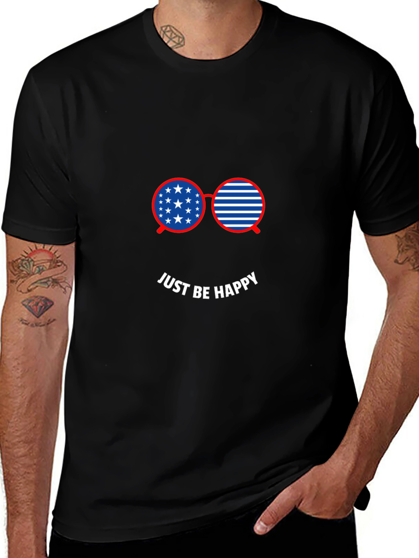 Just Be Happy American Flag Glasses Graphic Tee