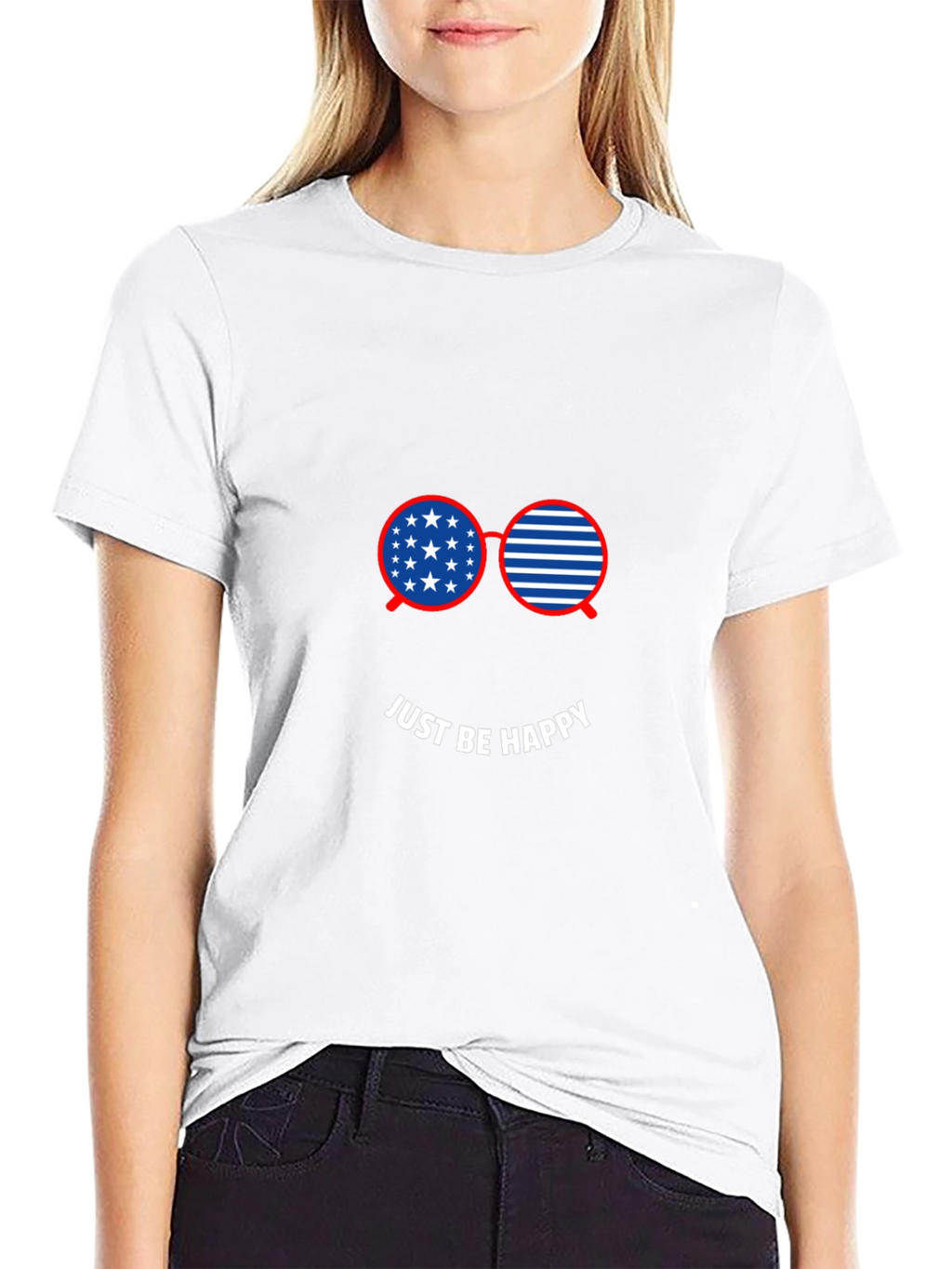 Just Be Happy American Flag Glasses Graphic Tee