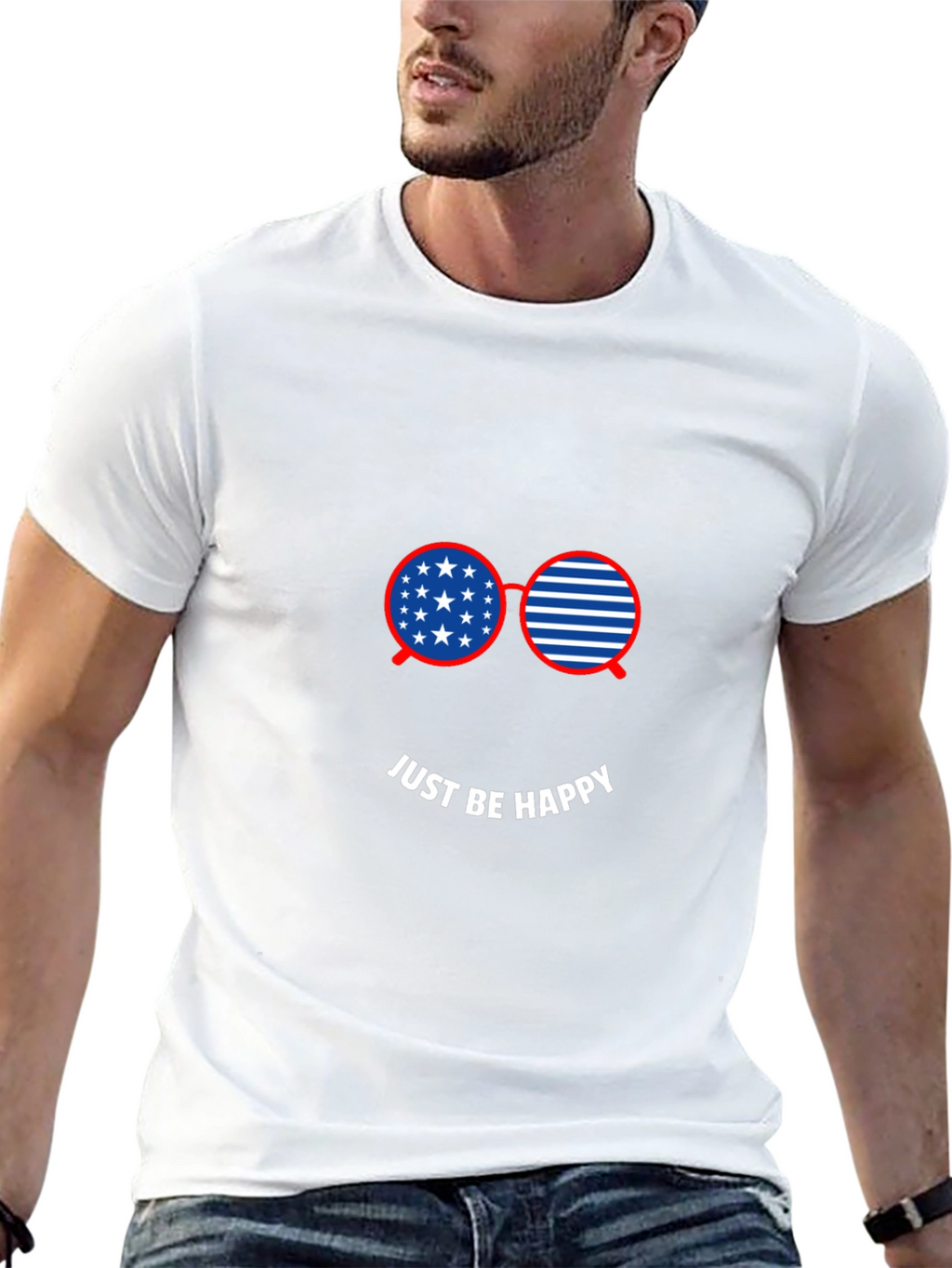 Just Be Happy American Flag Glasses Graphic Tee