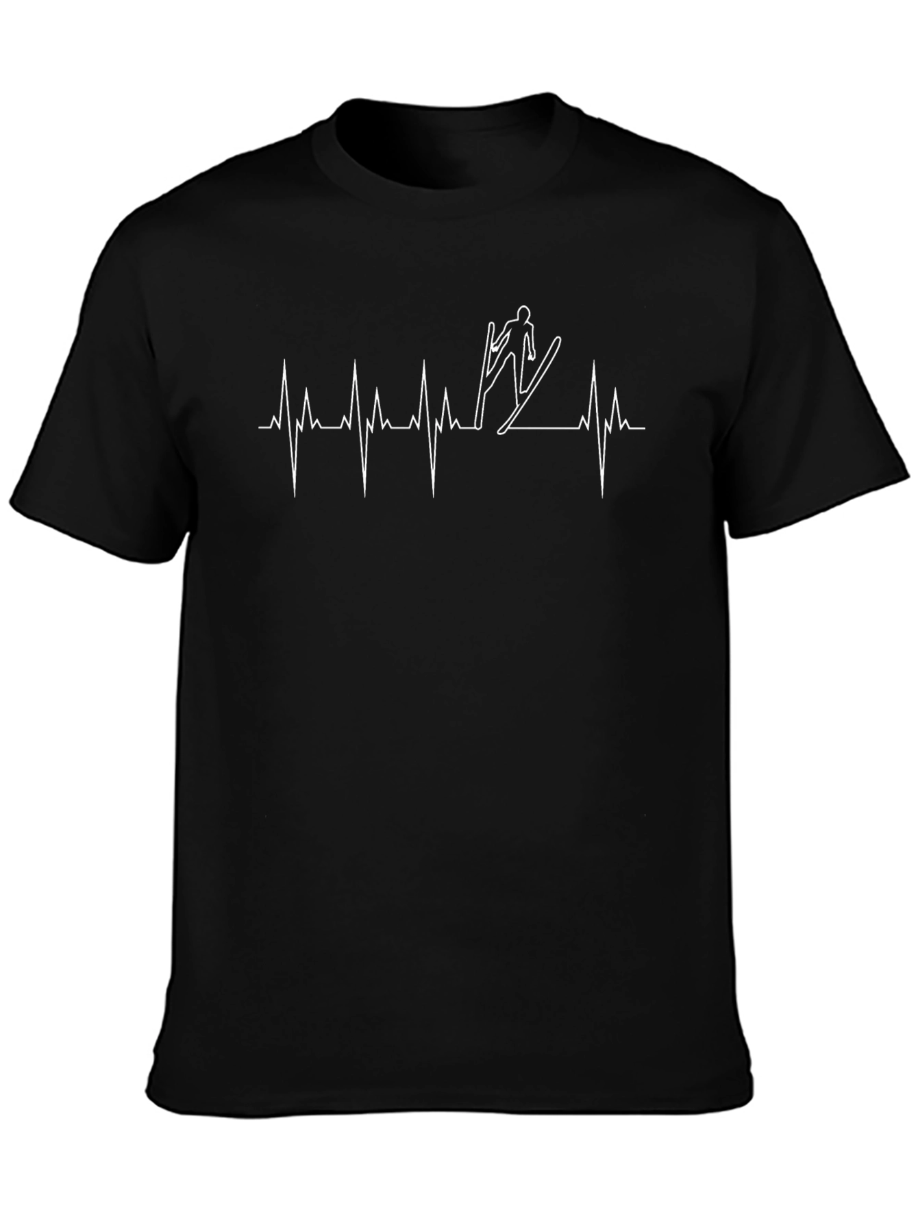 Skiing Heartbeat T-Shirt - Cool Black Tee for Ski Lovers