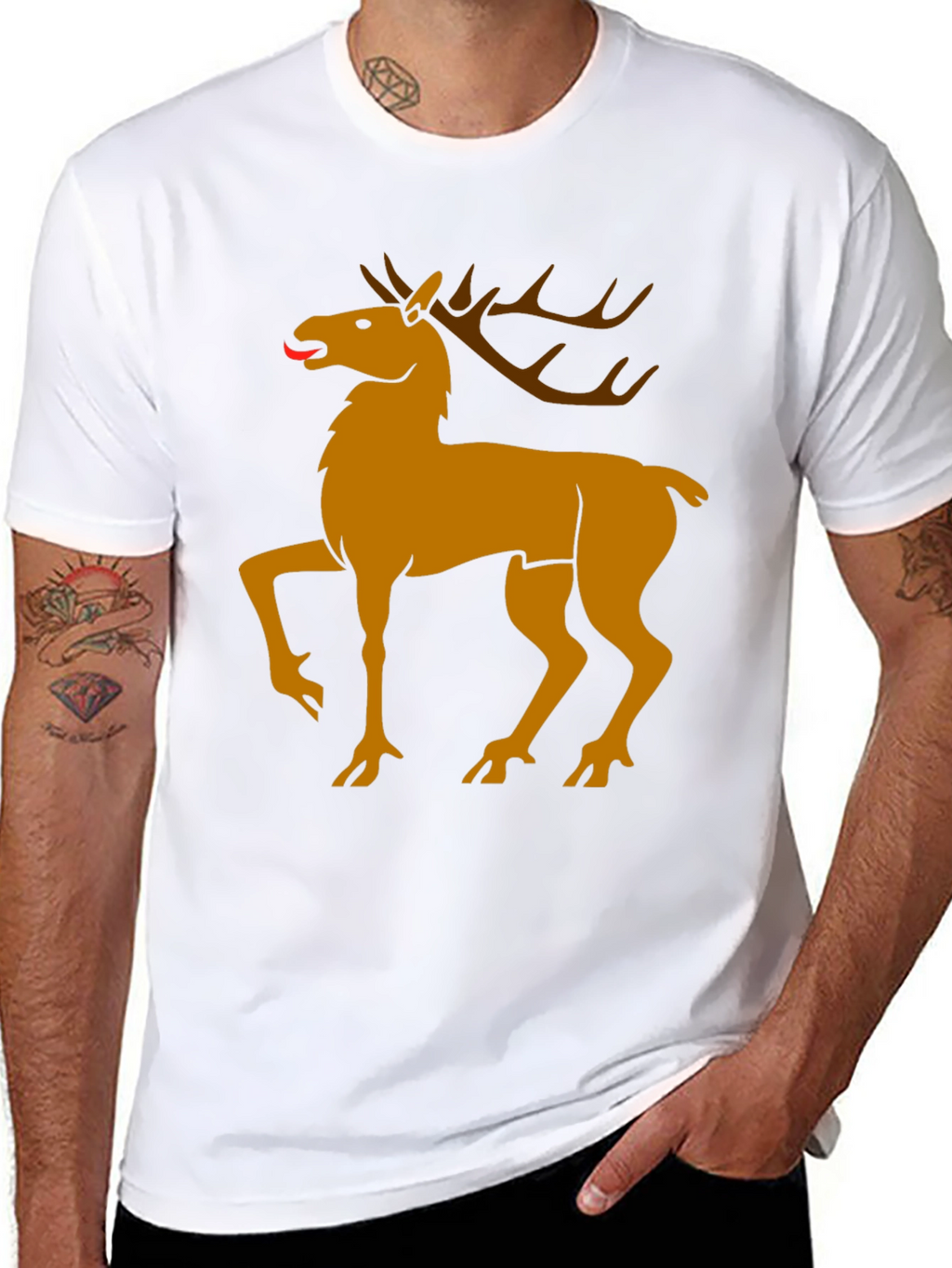 Black Tee with Golden Deer Graphic