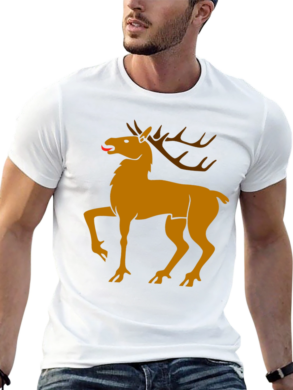 Black Tee with Golden Deer Graphic