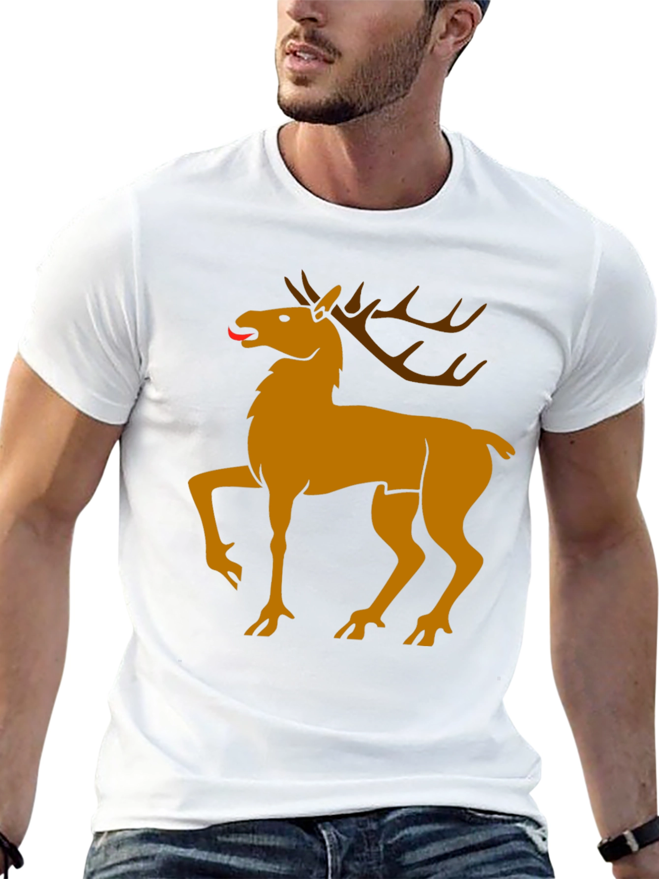 Black Tee with Golden Deer Graphic