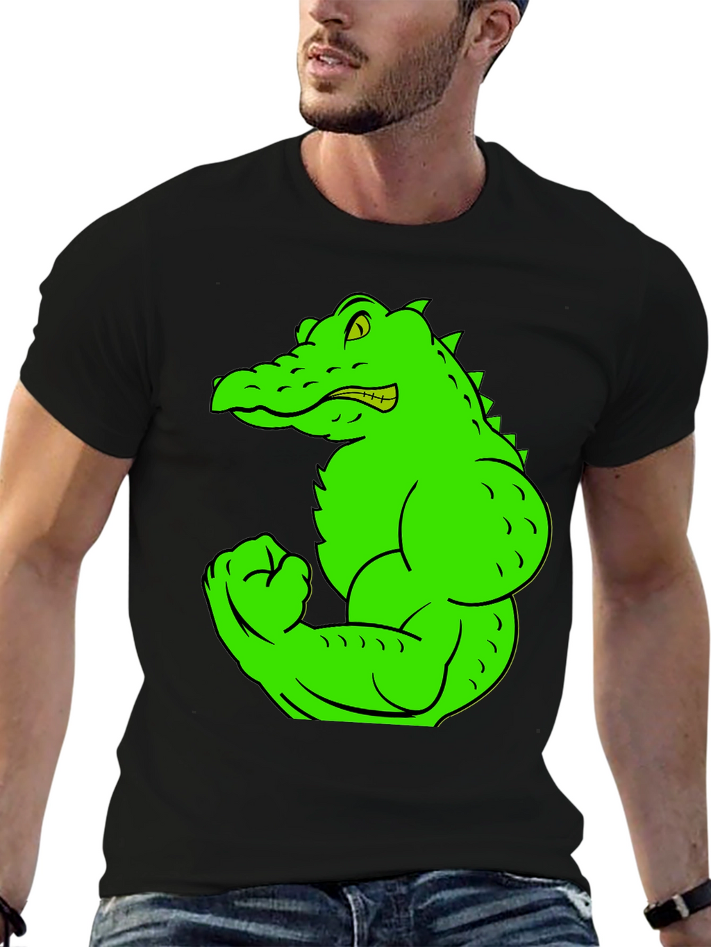 Muscle Gator Graphic Tee - Black Cotton T-Shirt