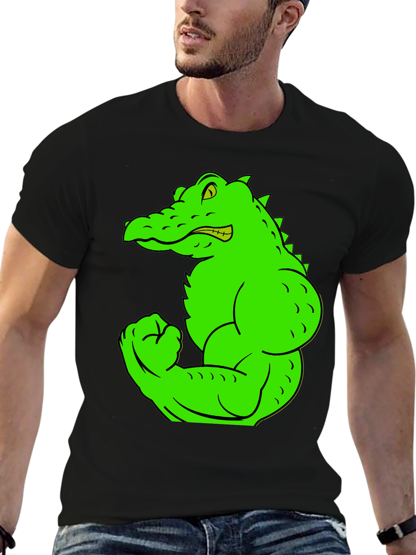 Muscle Gator Graphic Tee - Black Cotton T-Shirt