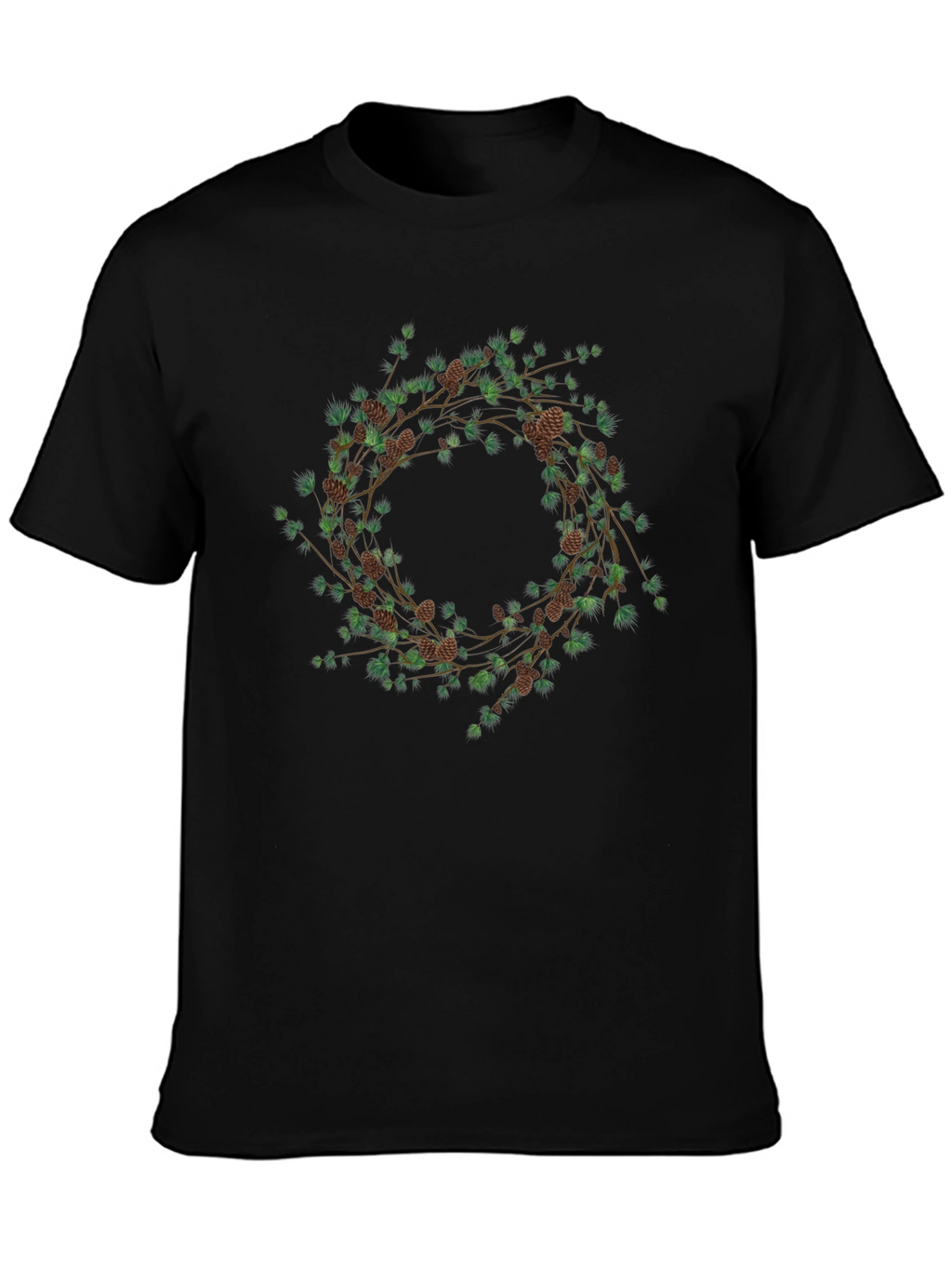 Nature Wreath Graphic T-Shirt - Black Cotton Tee