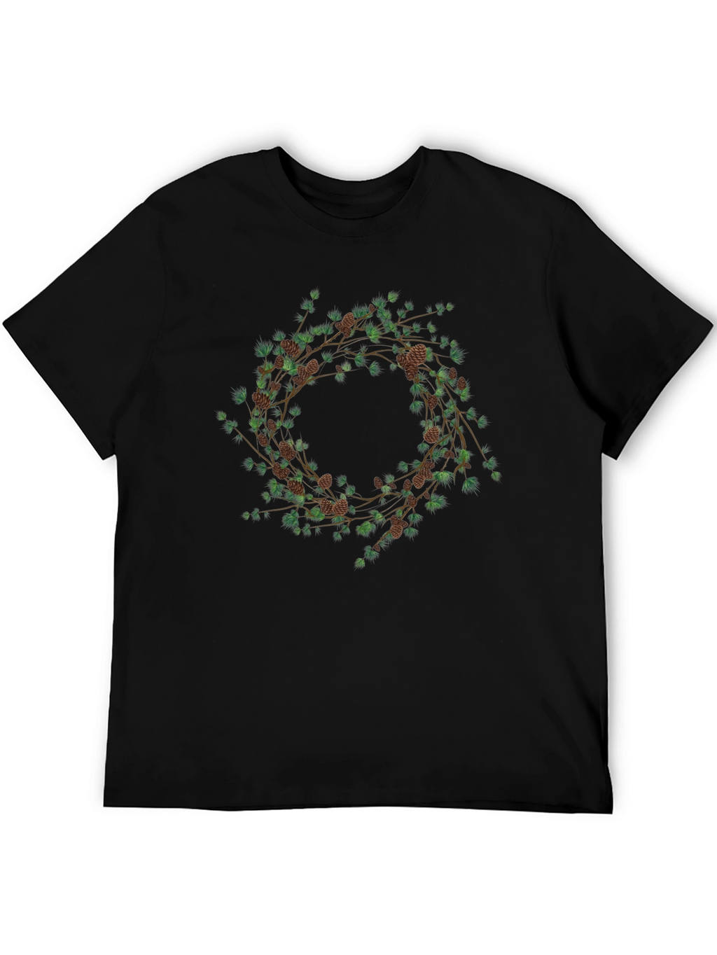 Nature Wreath Graphic T-Shirt - Black Cotton Tee