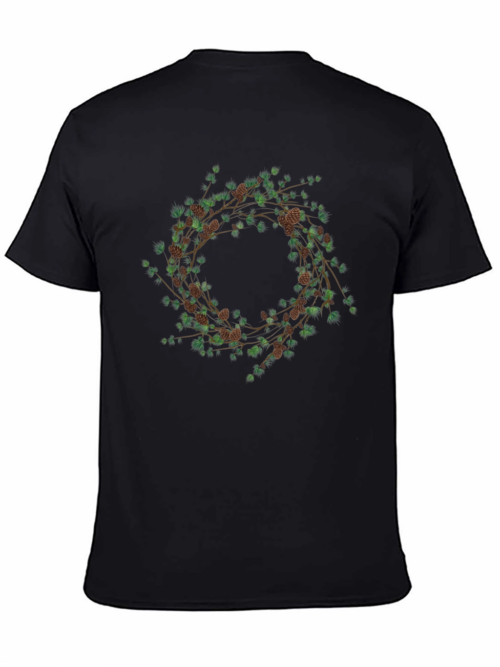 Nature Wreath Graphic T-Shirt - Black Cotton Tee