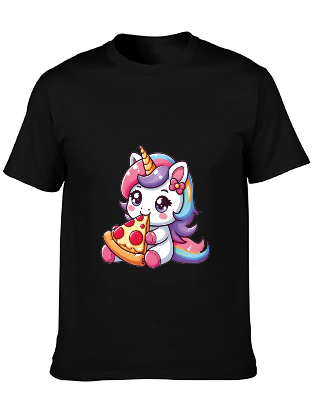 Unicorn Eating Pizza Black T-Shirt