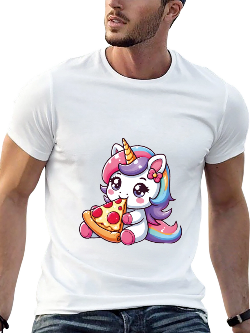 Unicorn Eating Pizza Black T-Shirt