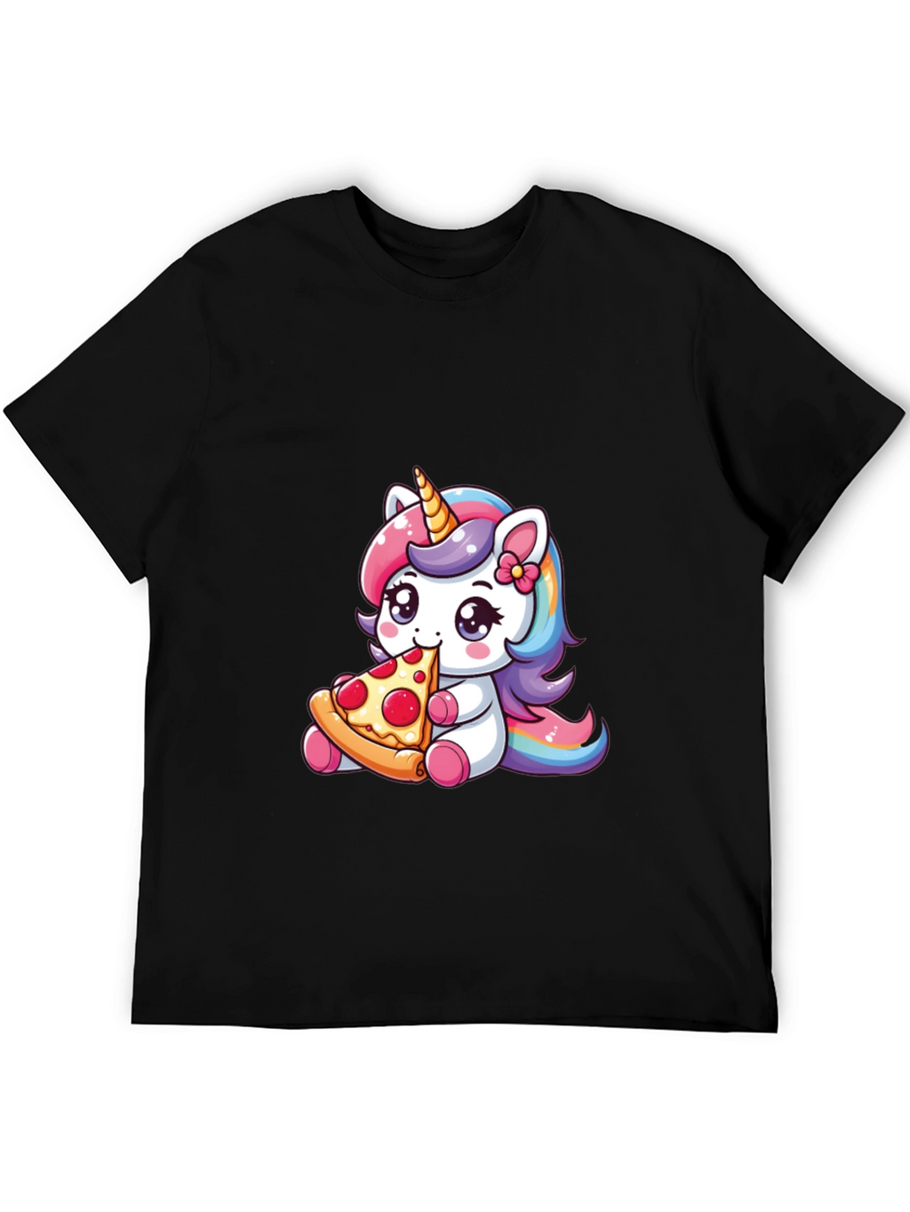 Unicorn Eating Pizza Black T-Shirt