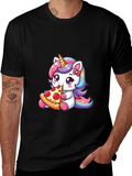 Unicorn Eating Pizza Black T-Shirt