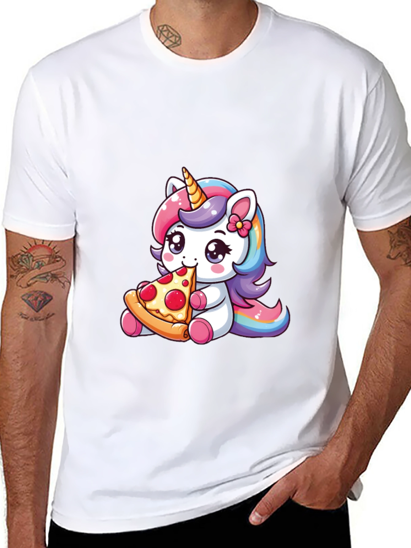 Unicorn Eating Pizza Black T-Shirt