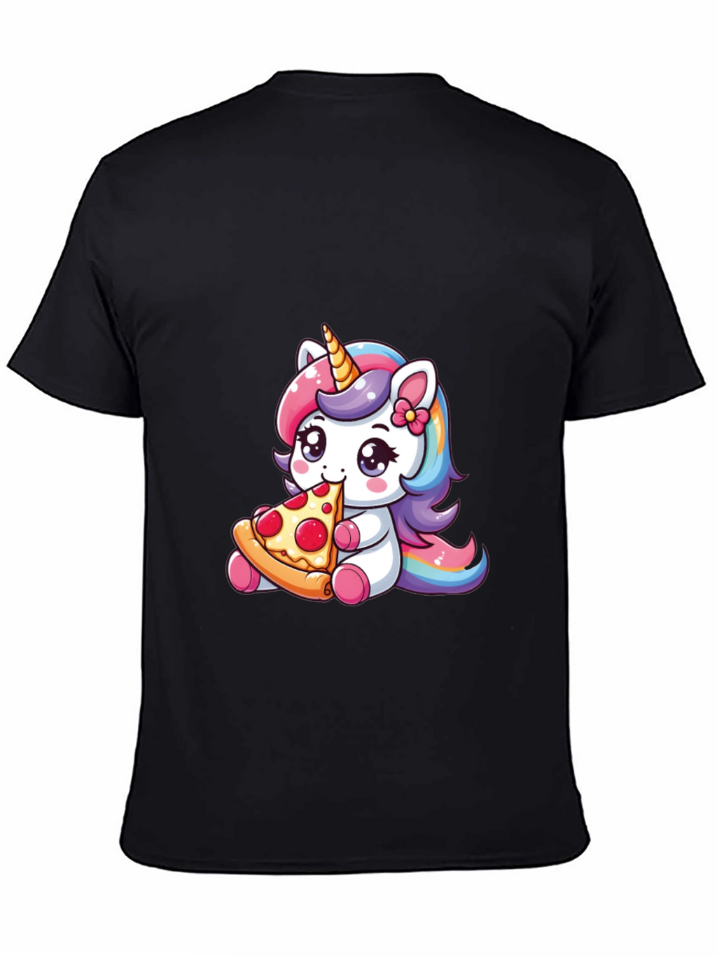 Unicorn Eating Pizza Black T-Shirt