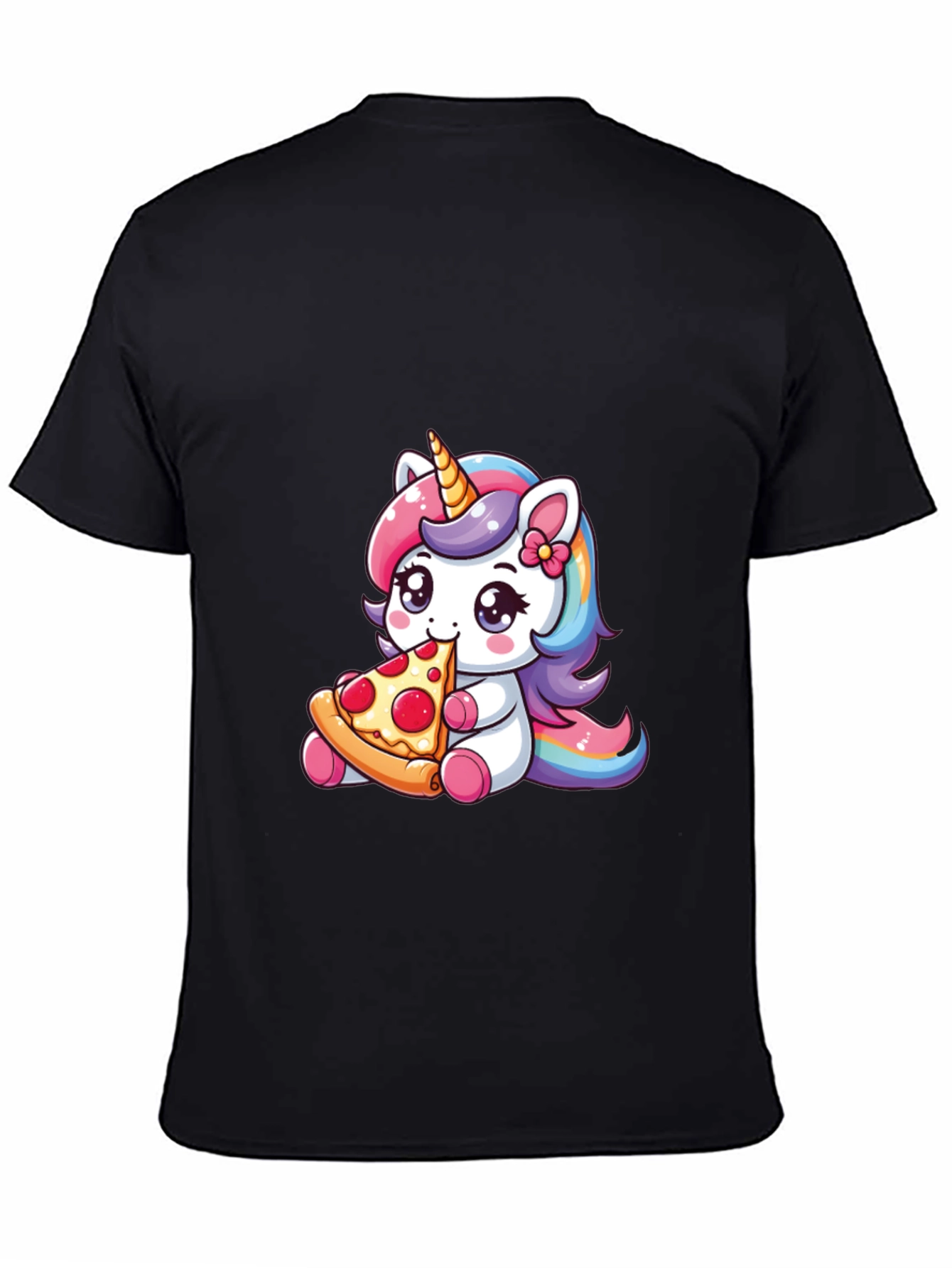 Unicorn Eating Pizza Black T-Shirt