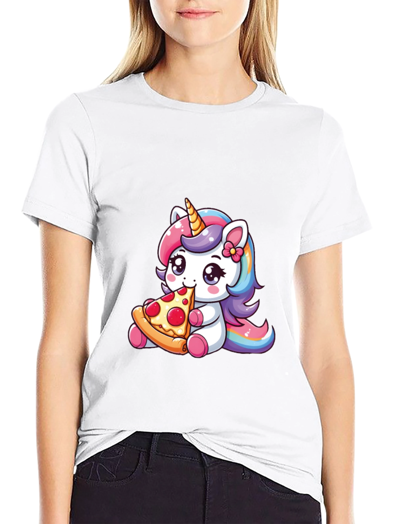 Unicorn Eating Pizza Black T-Shirt