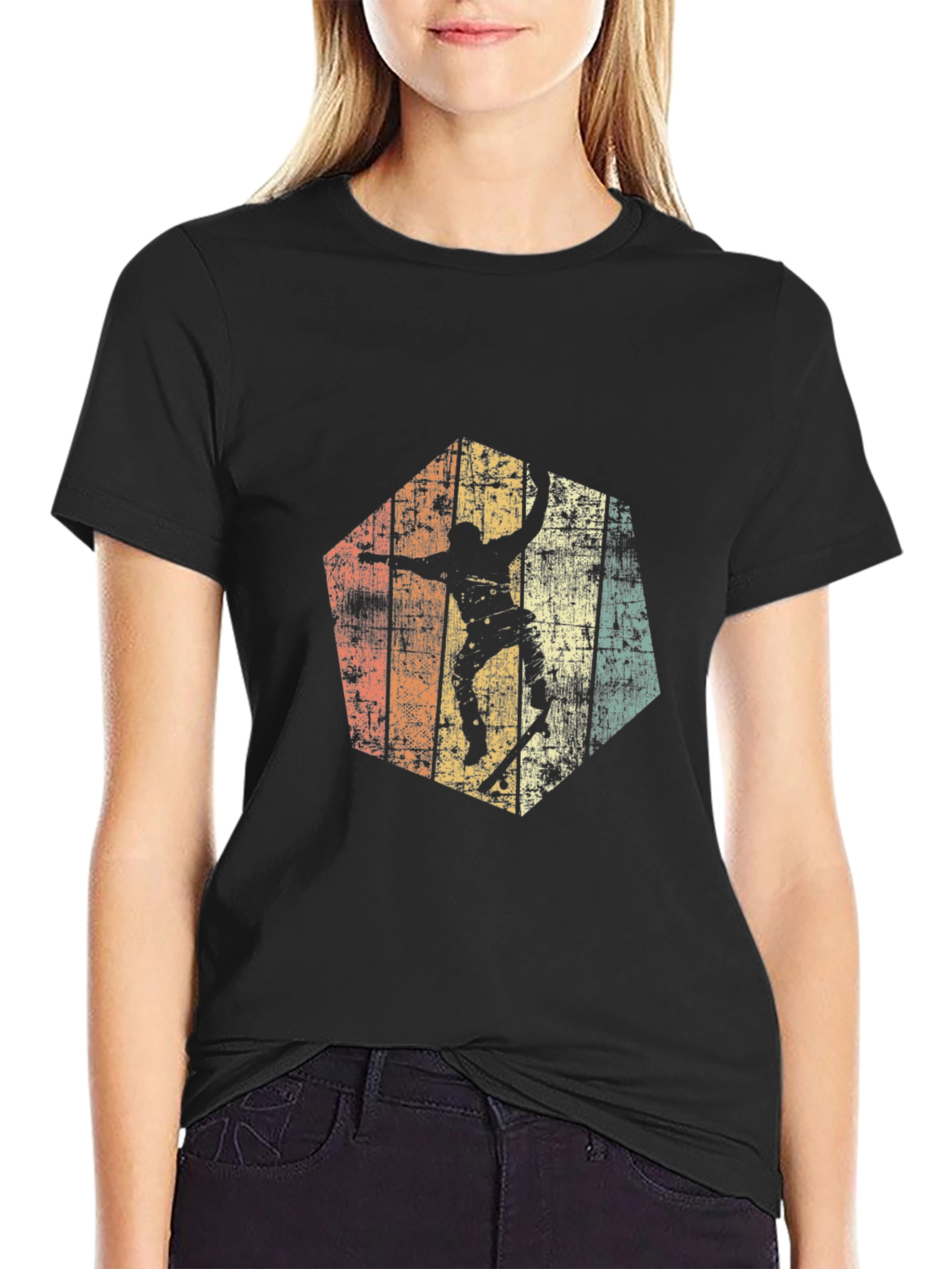 Retro Skateboarder Graphic Tee - Black