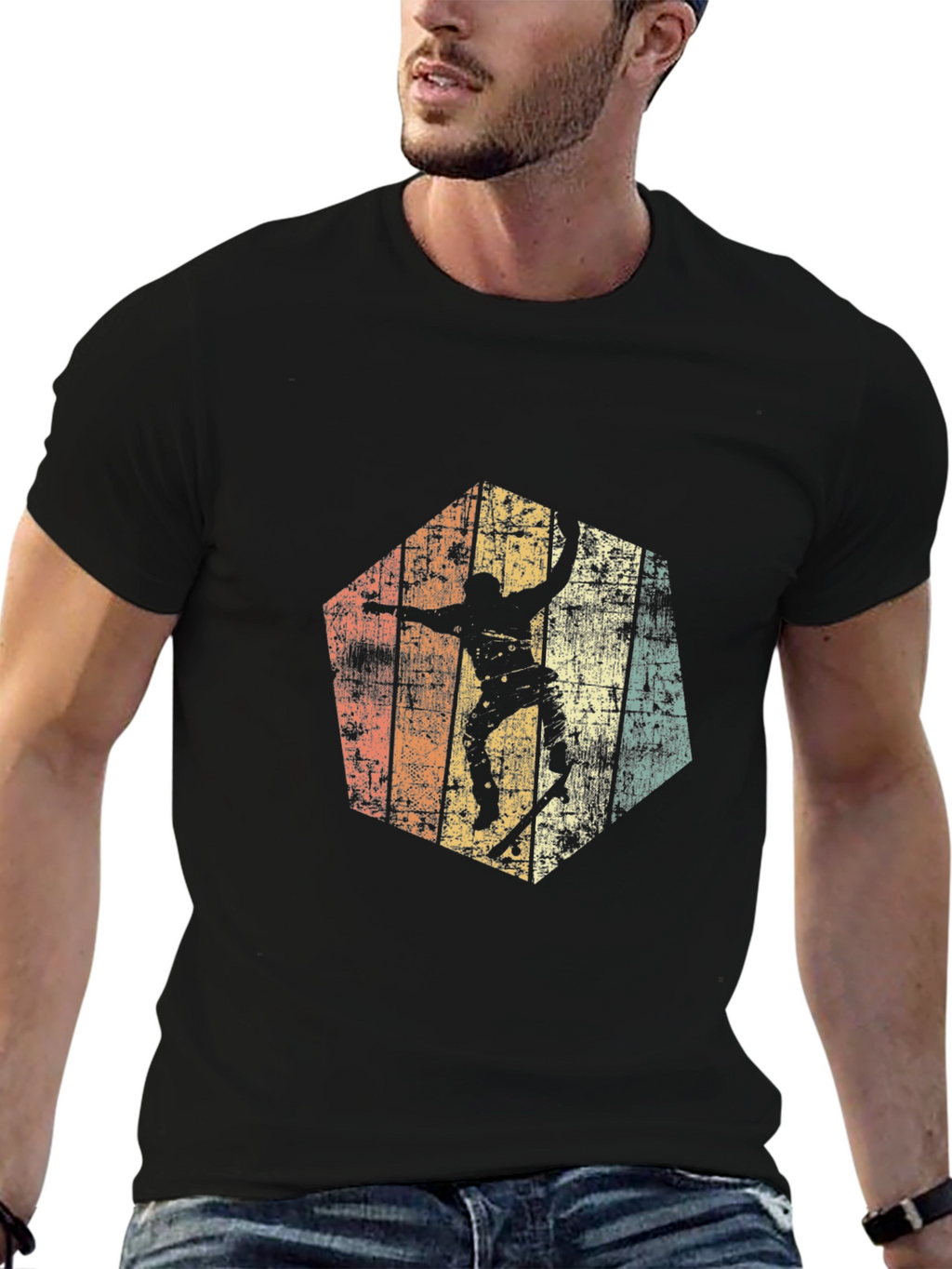 Retro Skateboarder Graphic Tee - Black