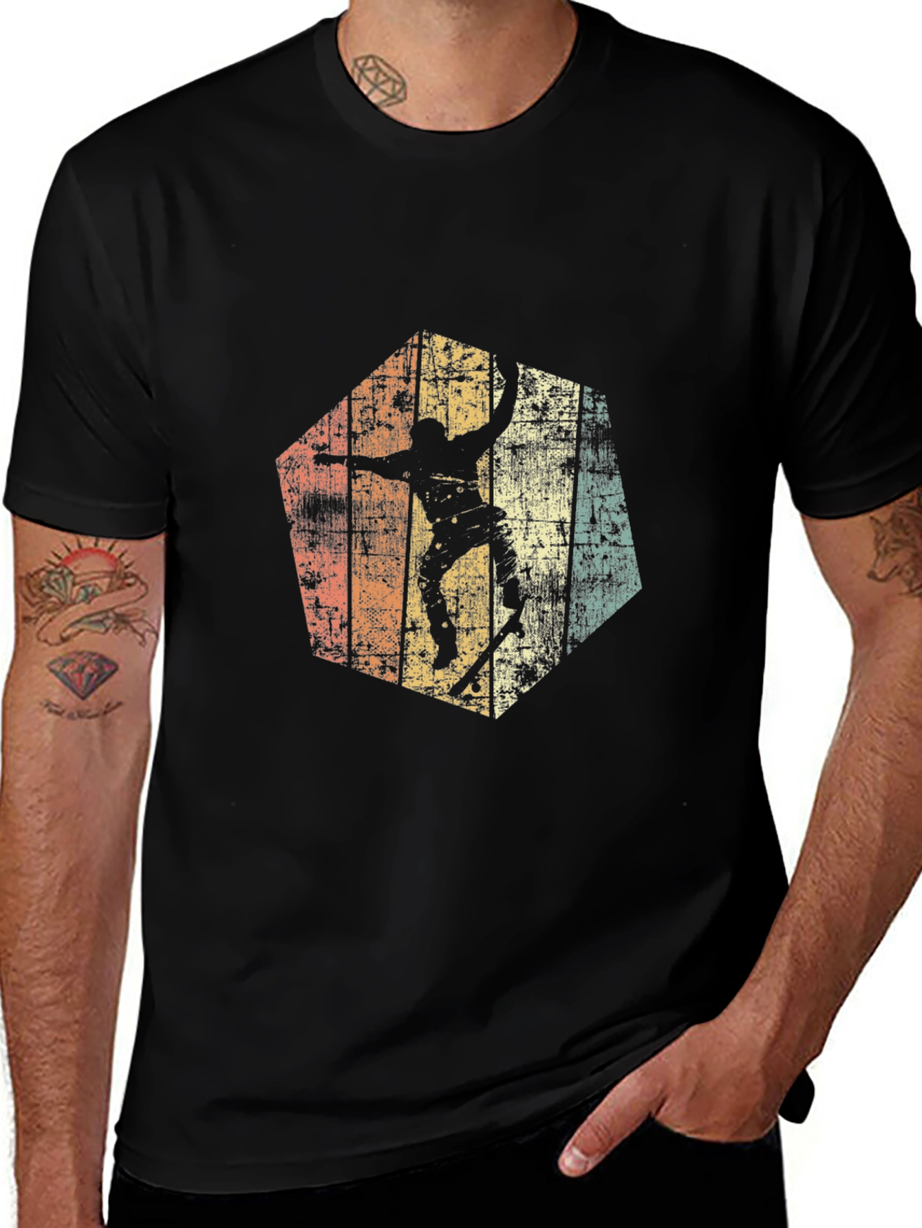 Retro Skateboarder Graphic Tee - Black