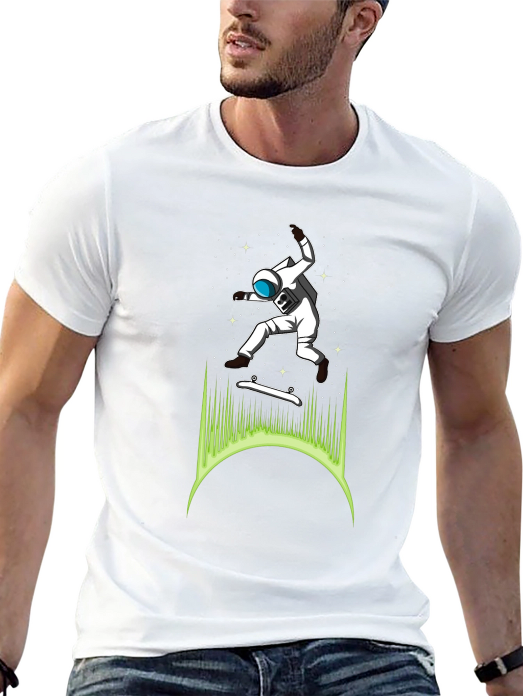 Astronaut Skateboarder Graphic T-Shirt - Cool Space Tee