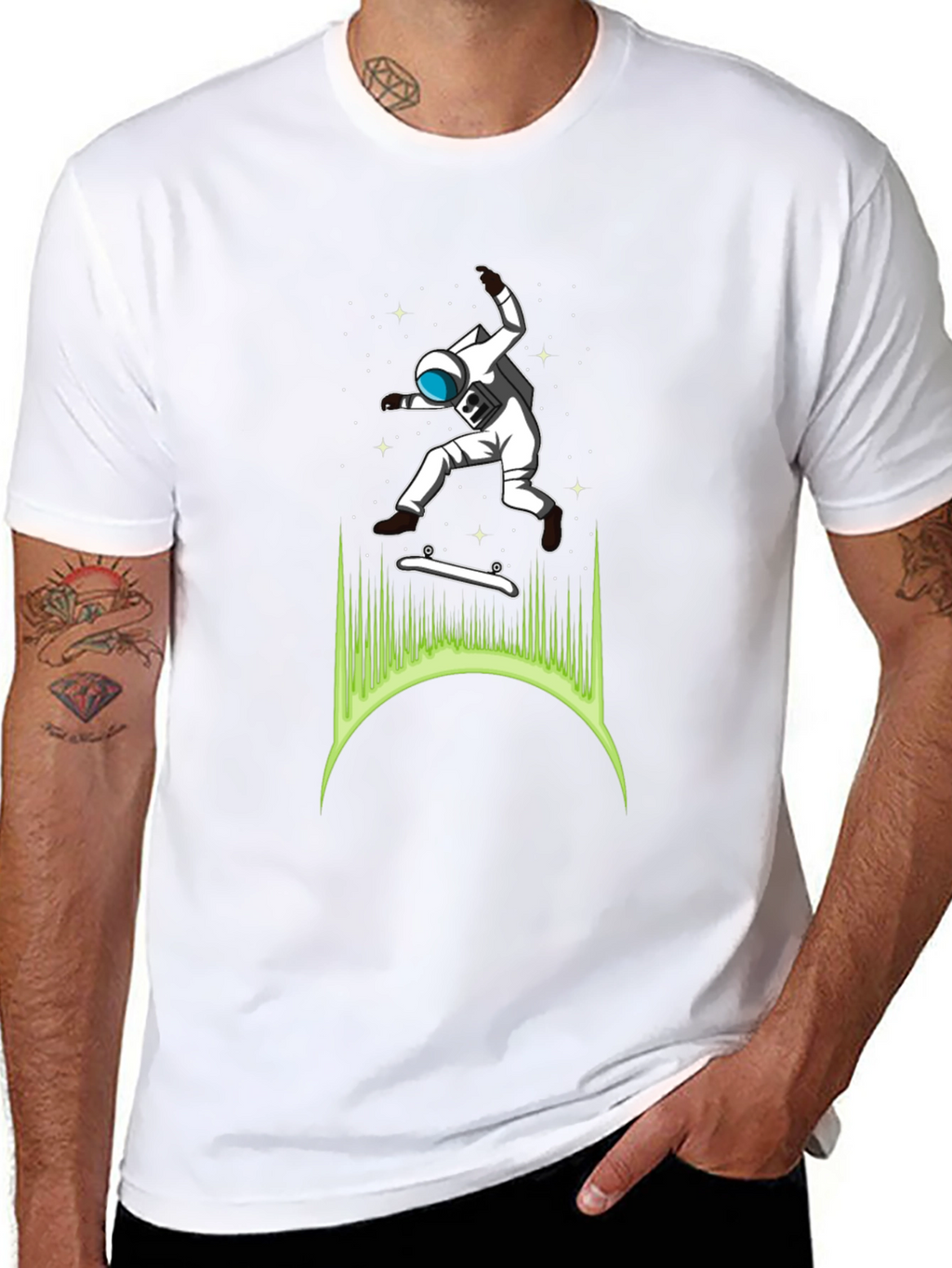 Astronaut Skateboarder Graphic T-Shirt - Cool Space Tee